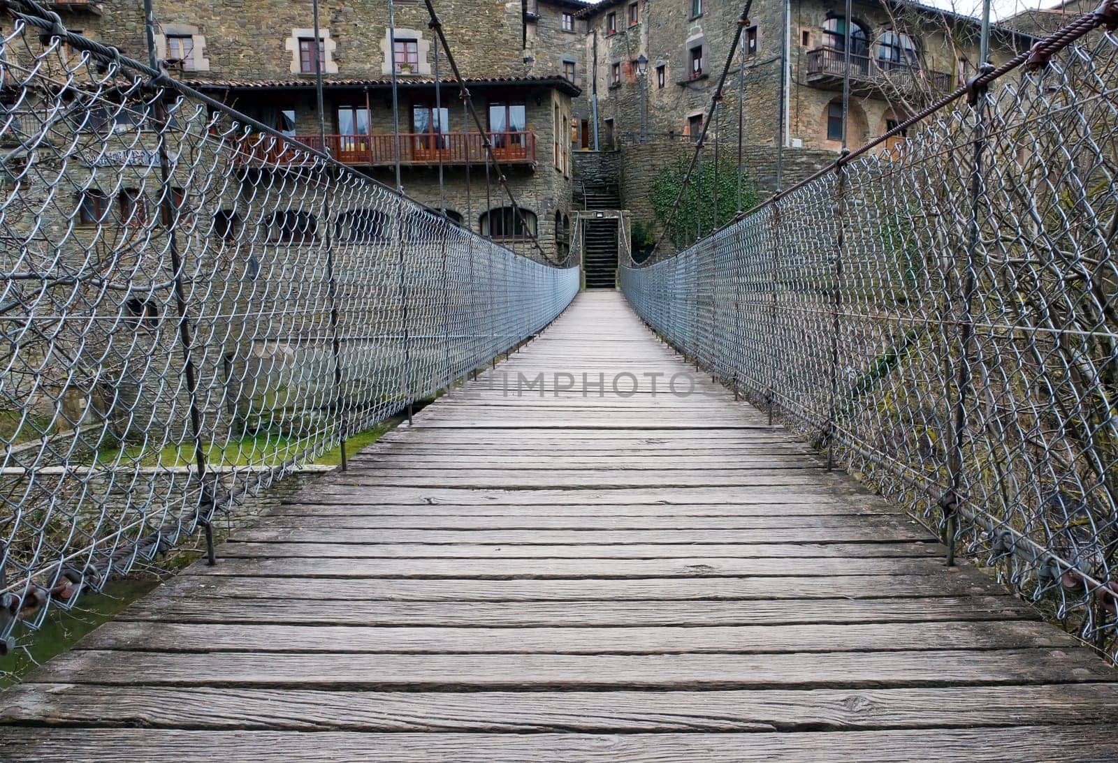 landscape at Rupit ( historical town at Catalonia ) suspension bridge