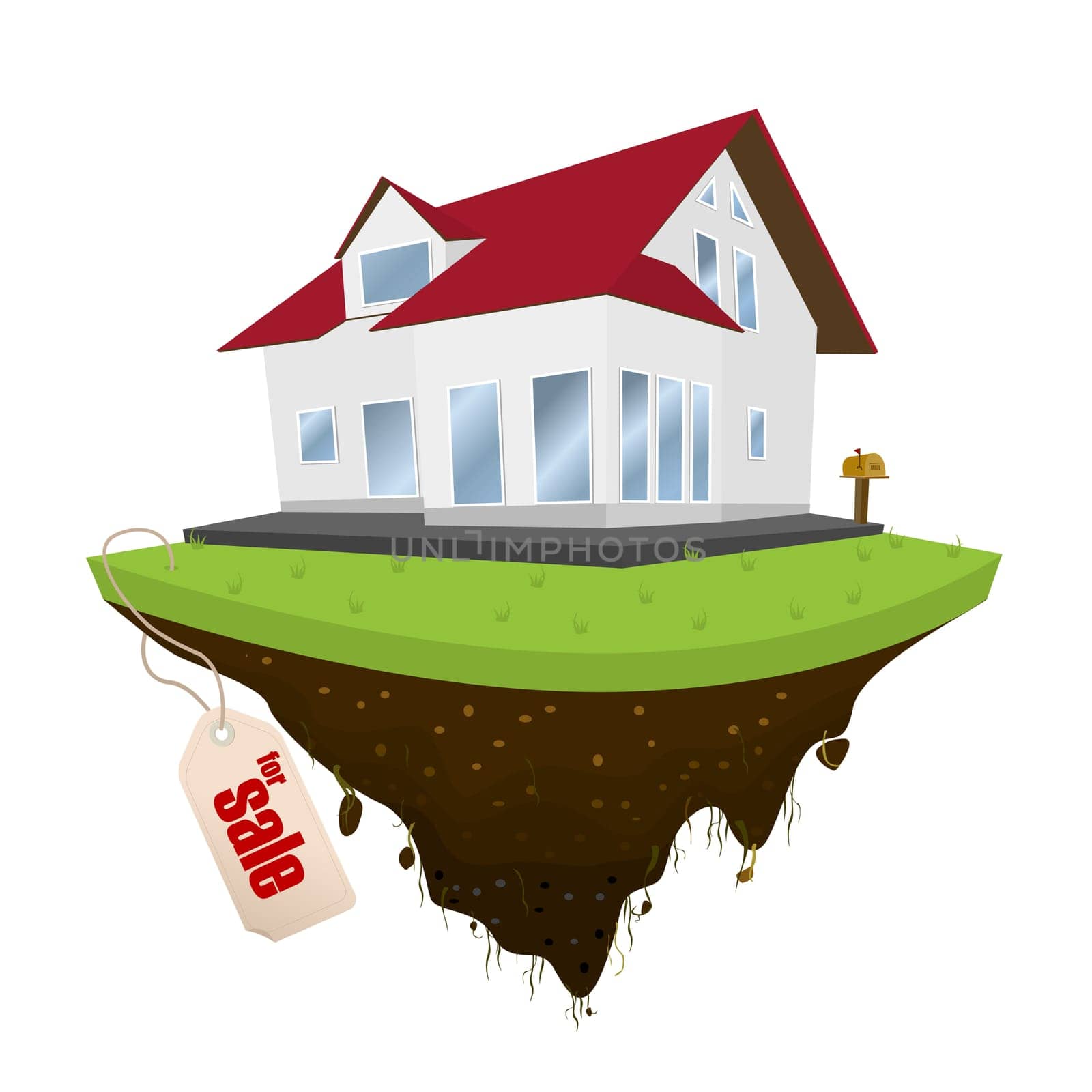 House for sale, conceptual real-estate icon on white background