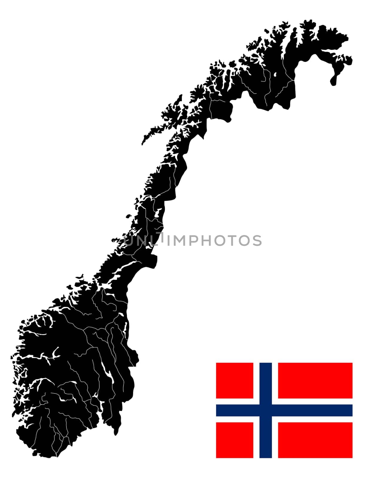 Very detailed Norway map and flag against white background