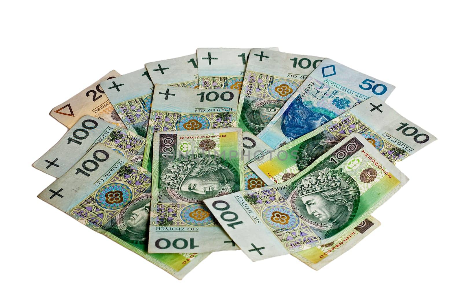 Polish money on the white background