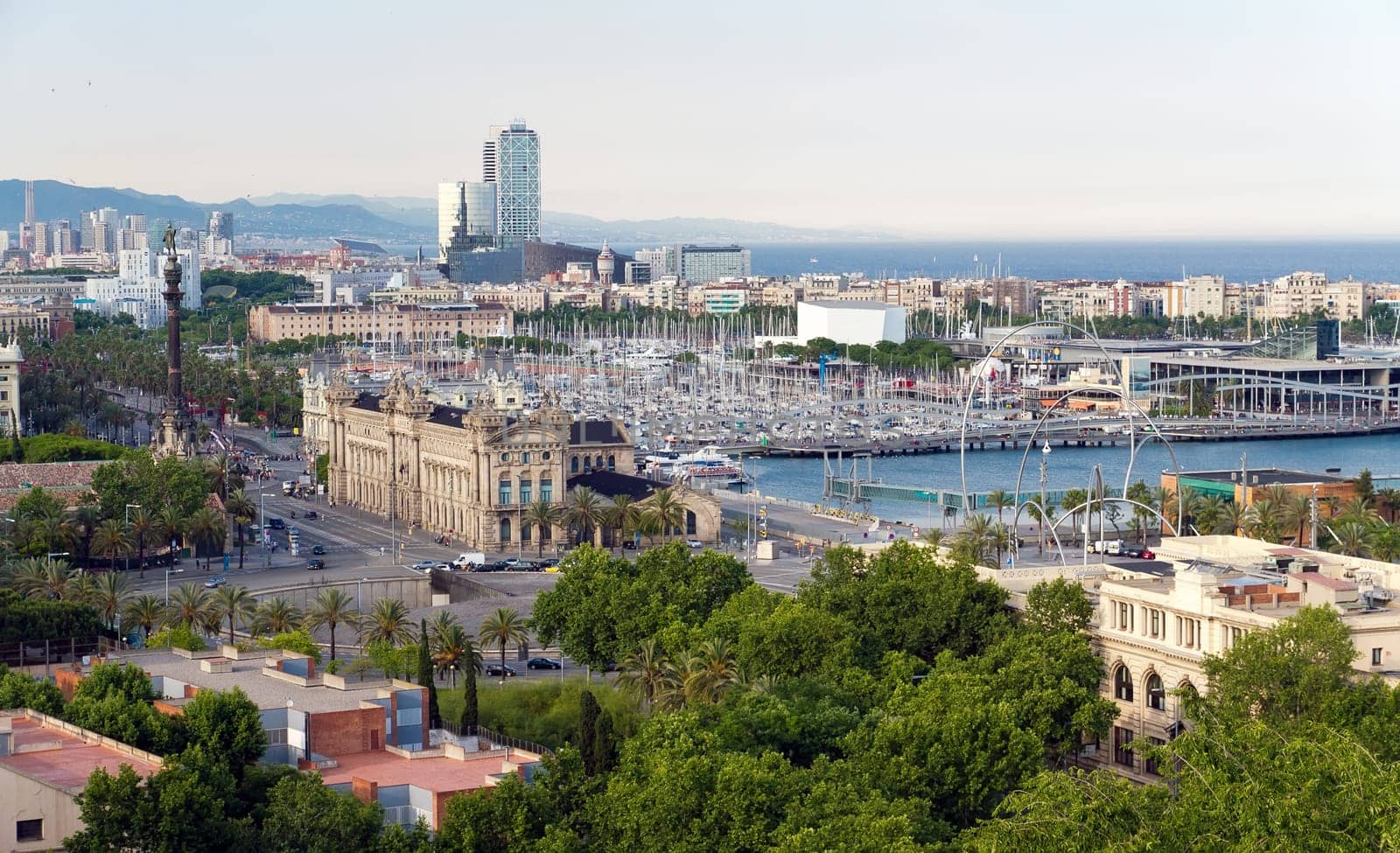 Panorama of the city of Barcelona Spain, From the mountain of Montjiuc. Blue Hour