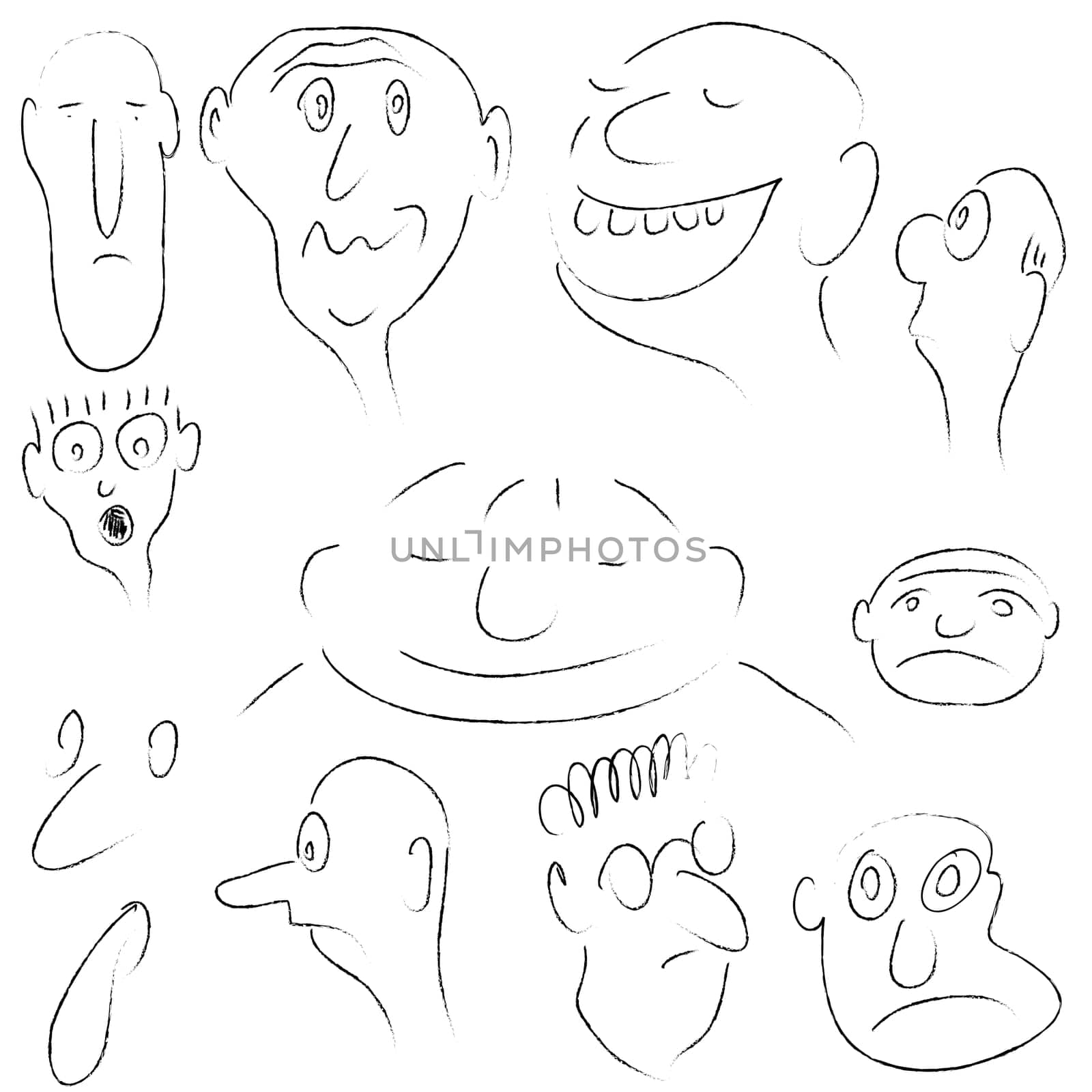 illustration of the various characters - hand drawn