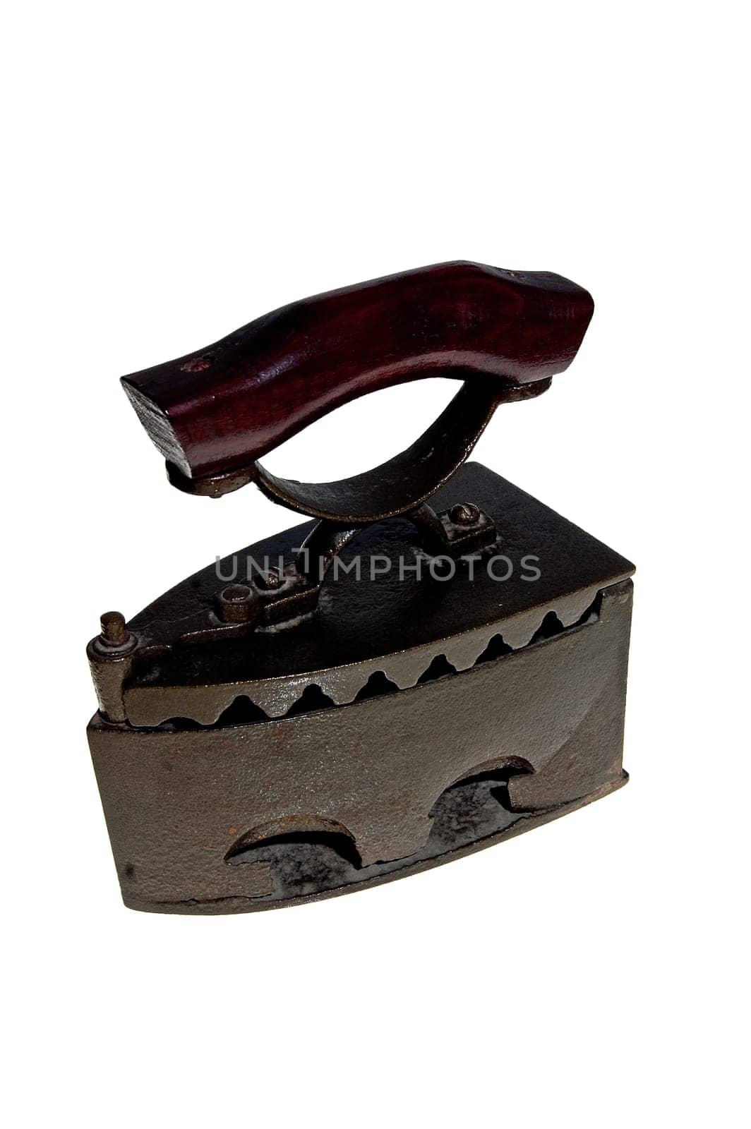 Old clothes iron still ready to ironing on white background