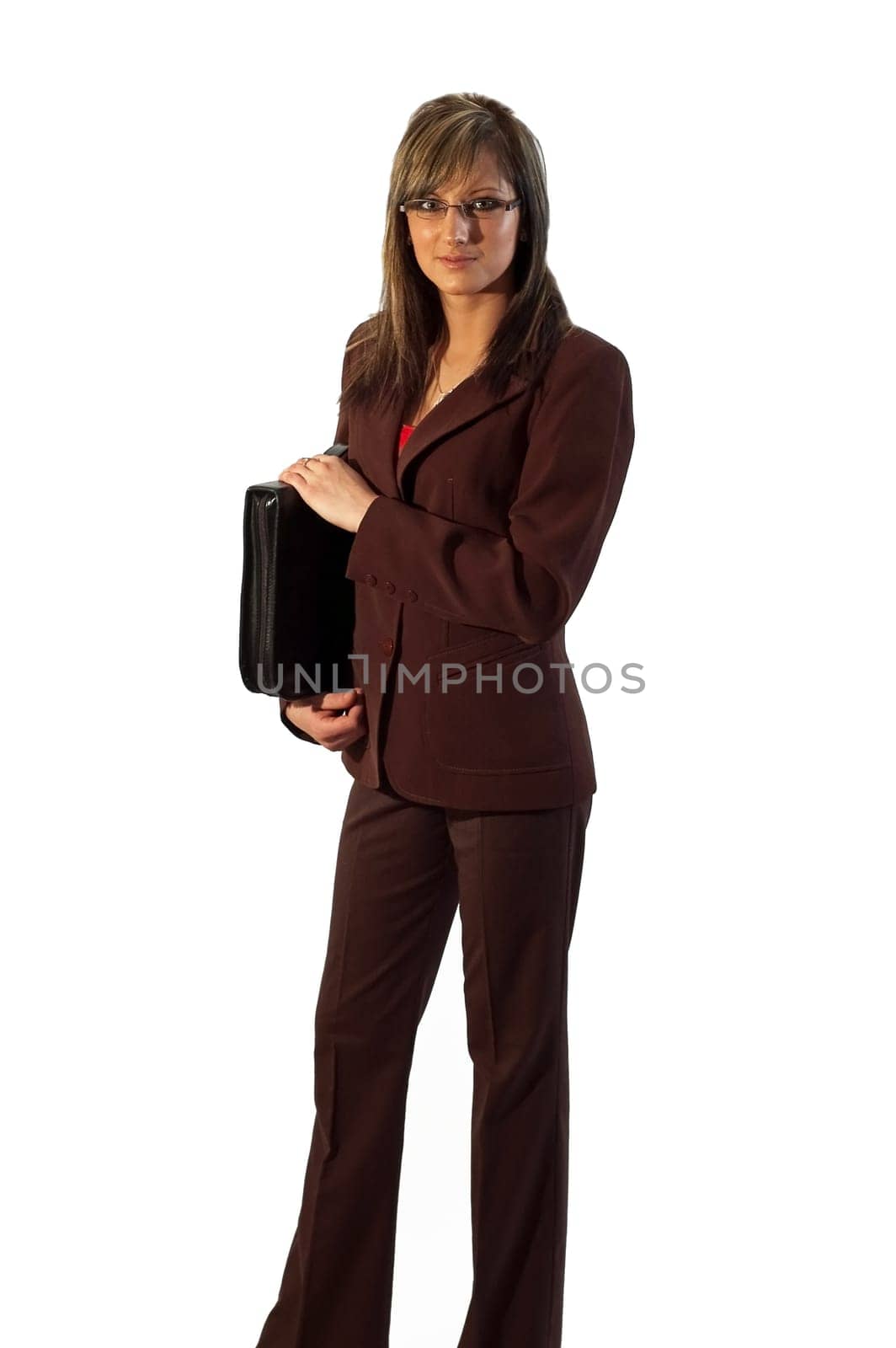 Young businesswoman isolated on white background