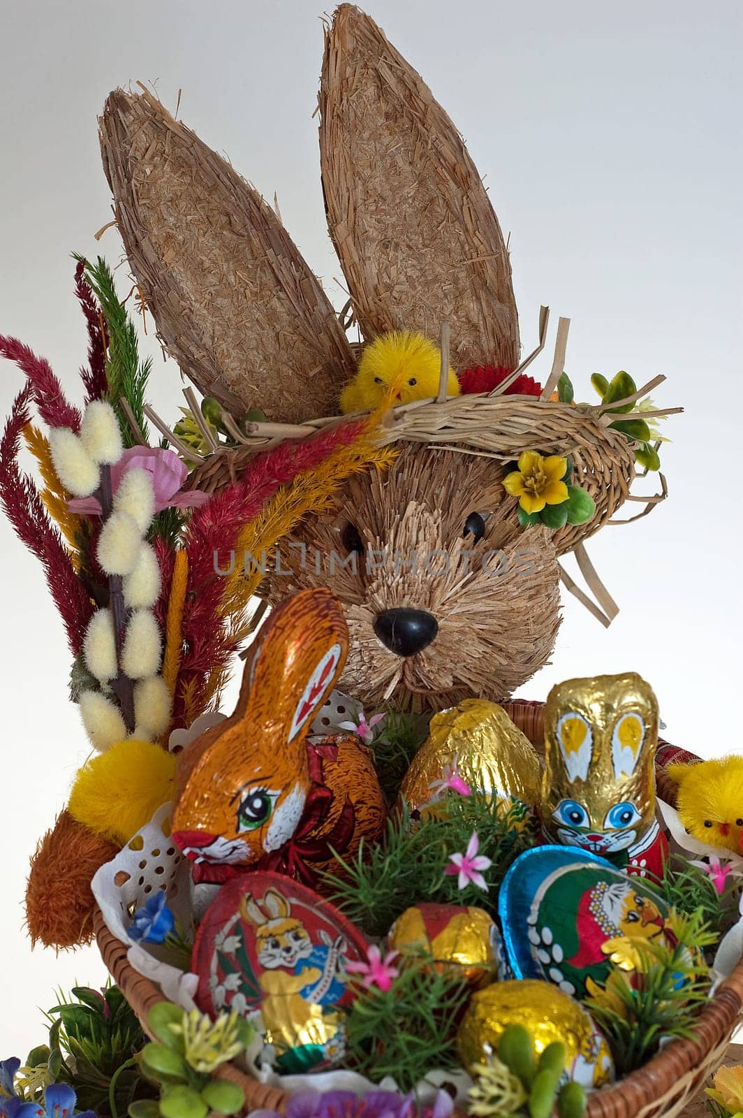 Easter bunny and colorful painted eggs