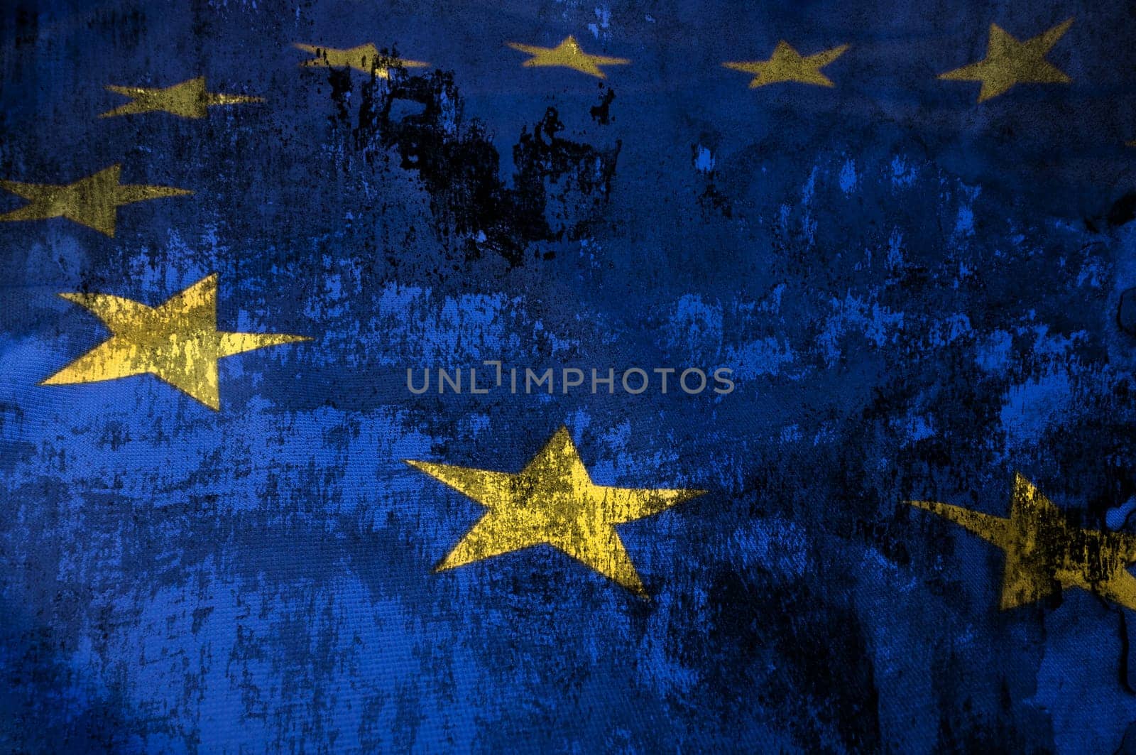 Closeup of Grungy Flag of European Union - EU Flag Drapery
