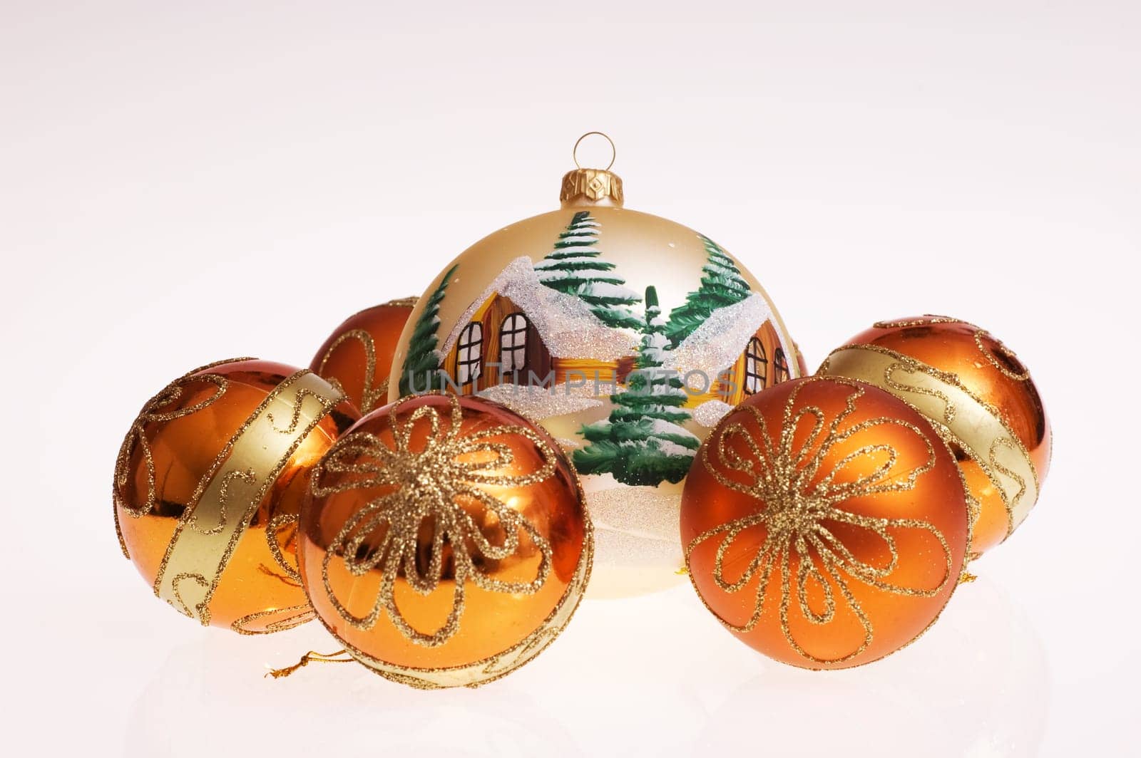 Christmas glass balls decoration on white background