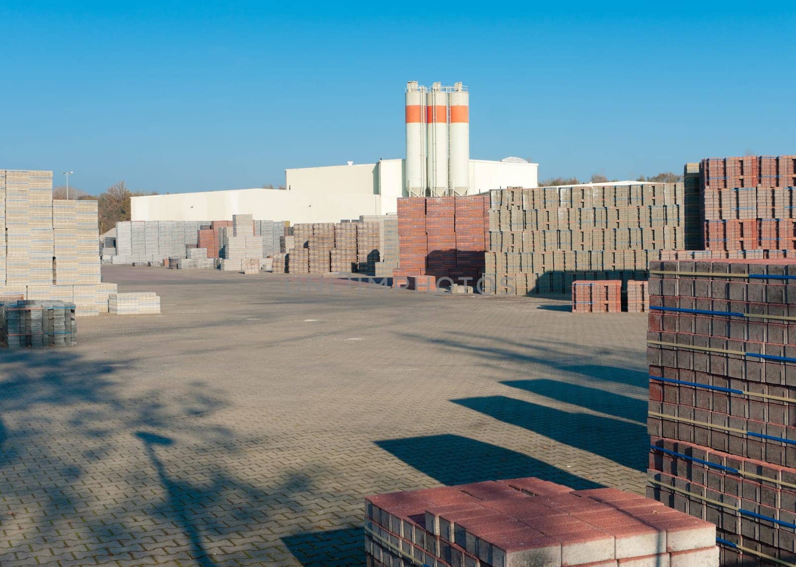 large area with piled up bricks ready for transport