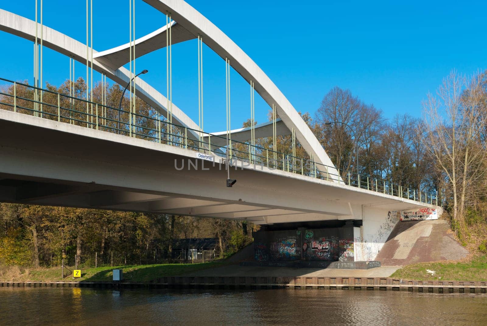 concrete arch bridge over the Twente canal in Hengelo, Netherlands