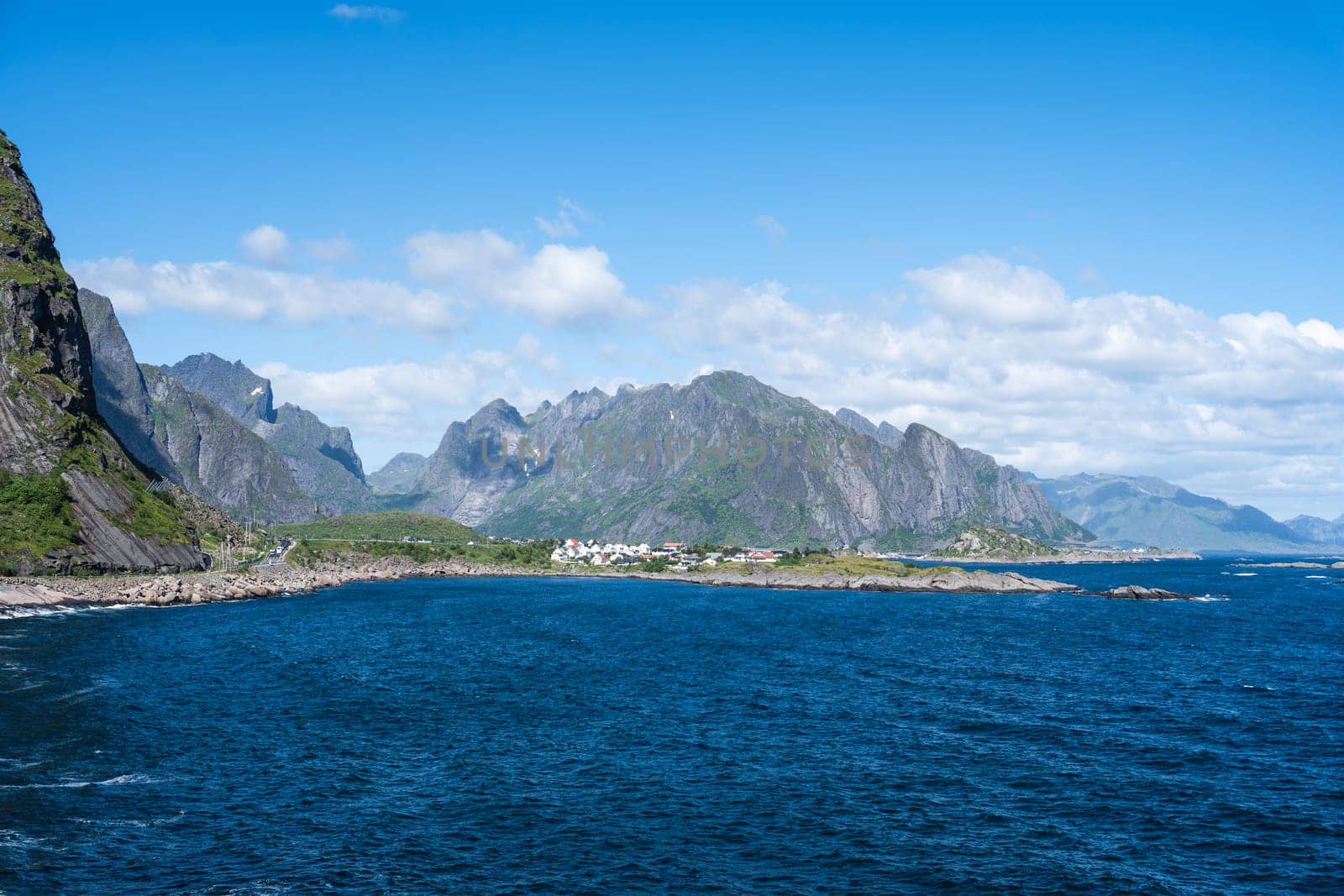 Summer sunny day at Lofoten, Norway, Nordland. Landscape with dramatic mountains and sea, ocean. by PhotoTime