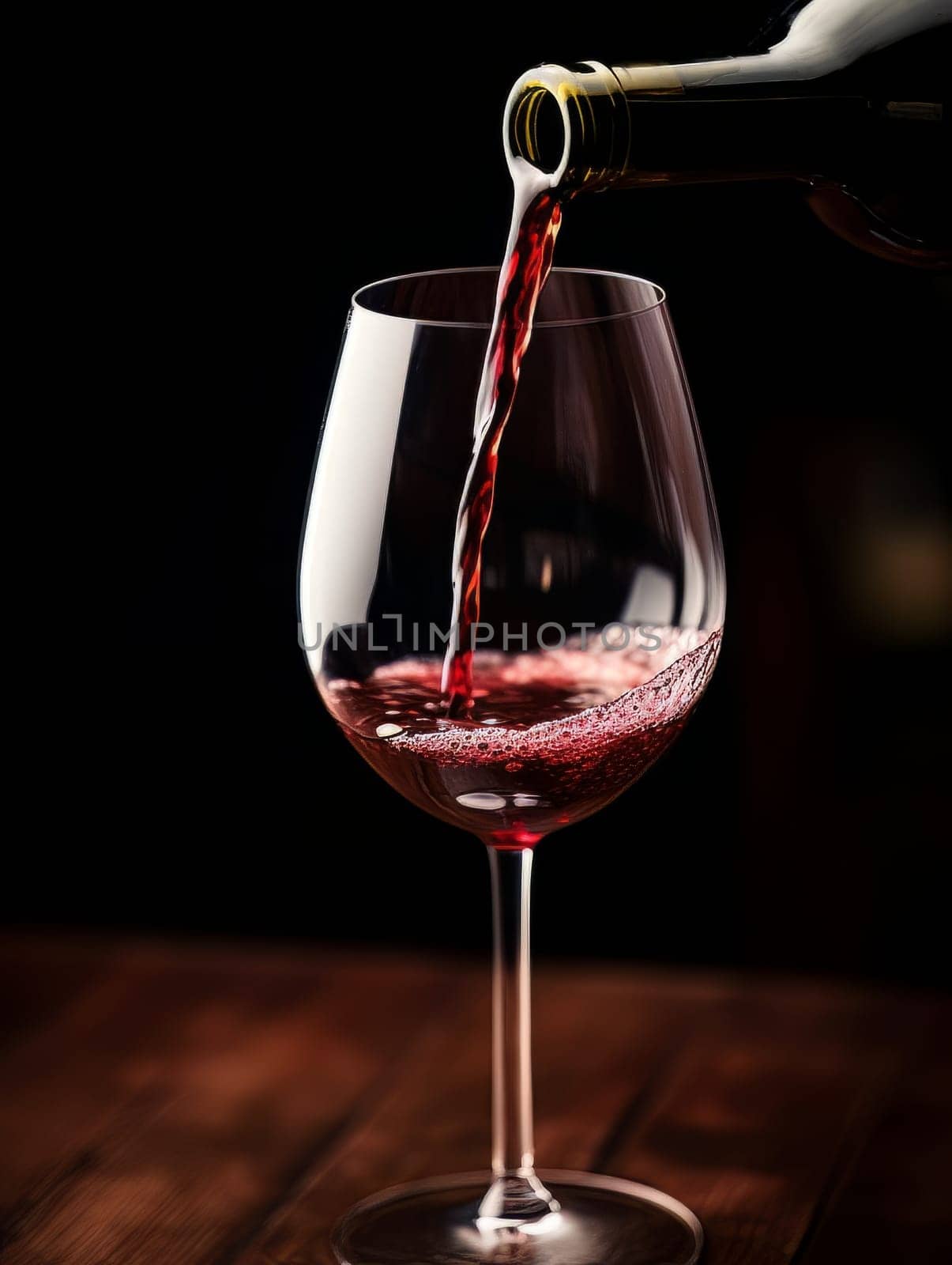 Pouring red wine into an elegant glass. Wine making and tasting concept. Romantic weekend vibe with alcohol AI