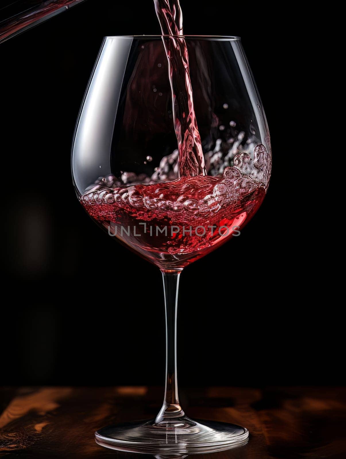 Red wine pours from a bottle into a glass AI by but_photo