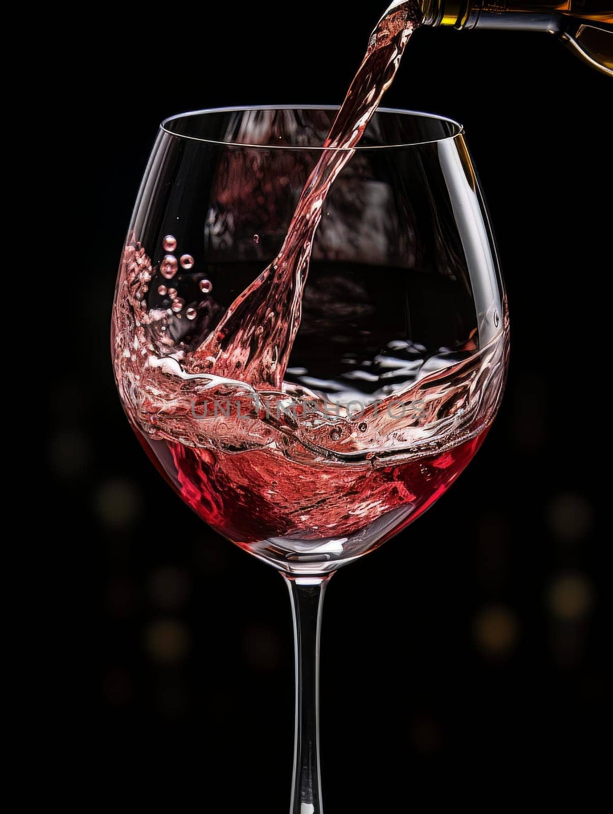 Red wine pours from a bottle into a glass AI by but_photo