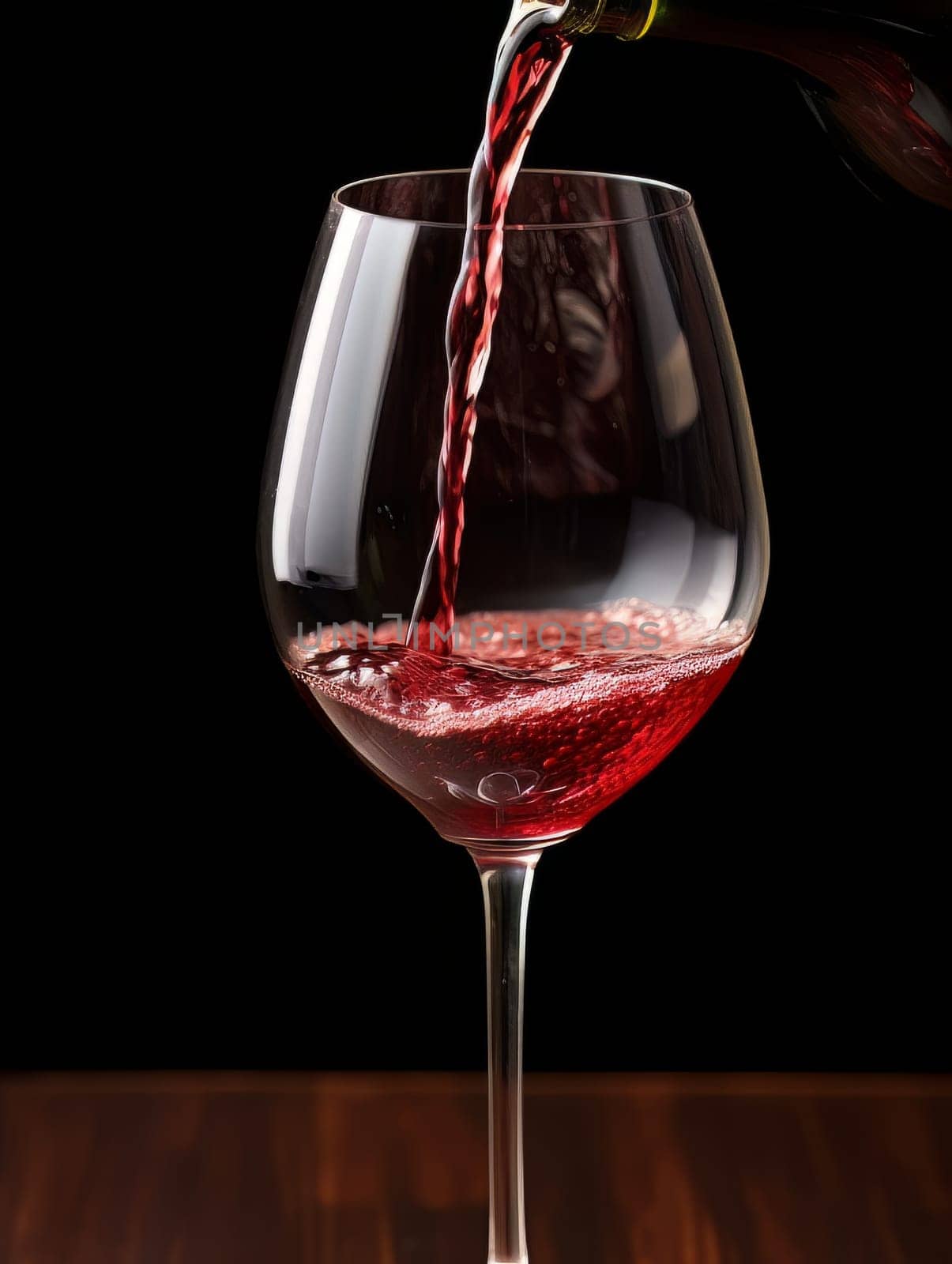 Red wine pours from a bottle into a glass AI by but_photo