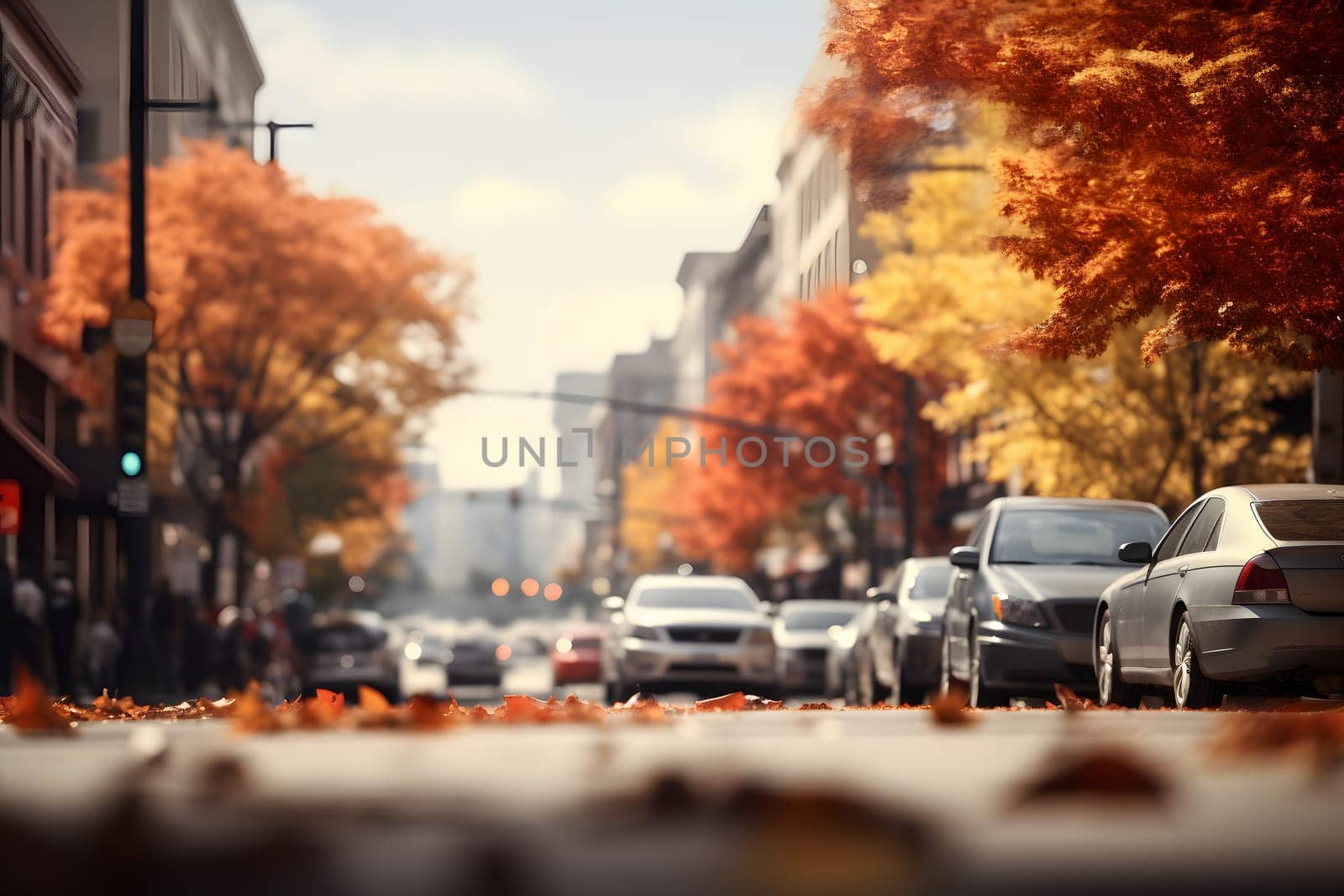 American downtown street view at sunny autumn day, neural network generated image by z1b