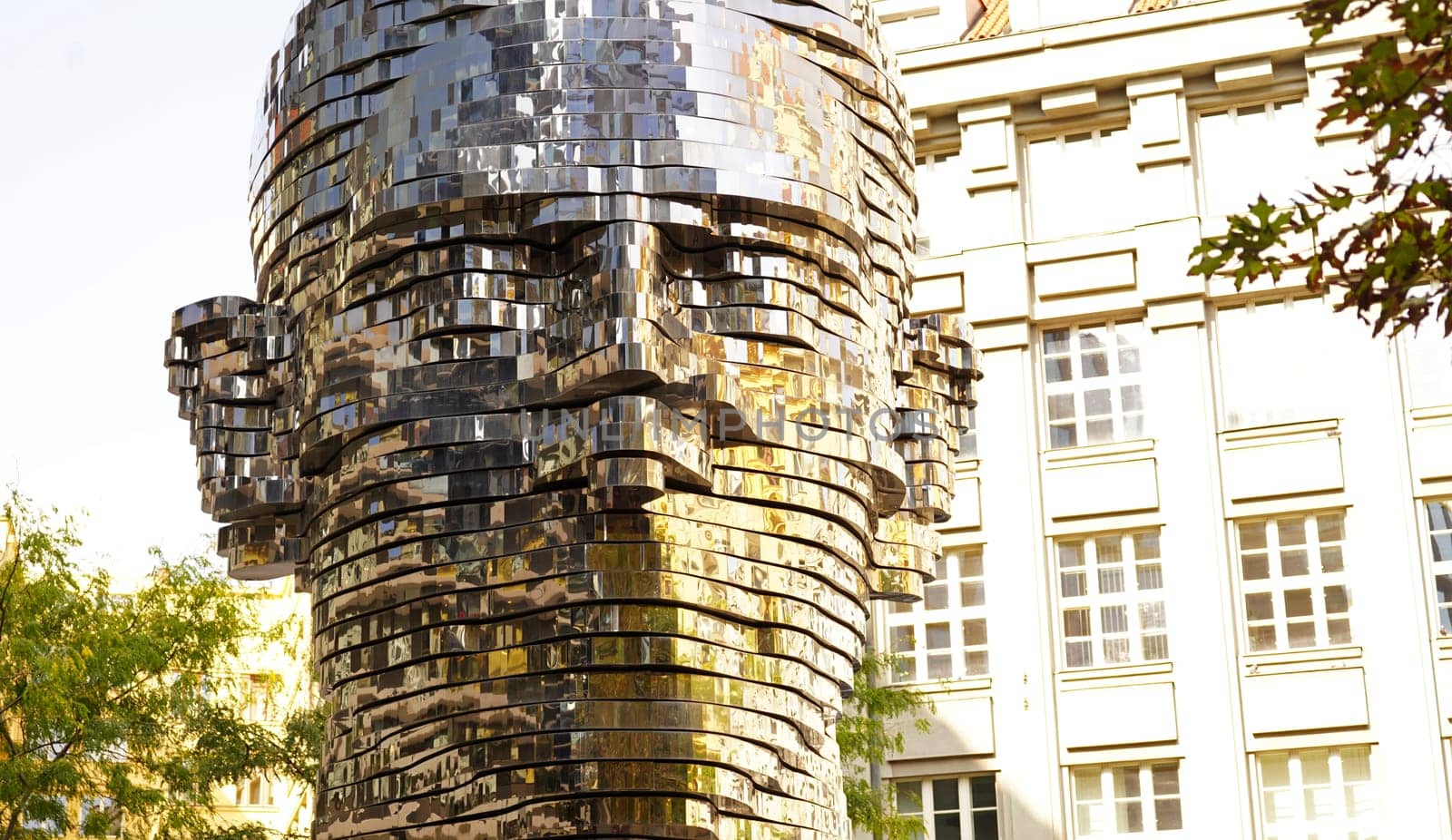 Prague Kafka's head. Prague, Czech Republic, September 2023: sculpture in the form of the head of the German-speaking writer Franz Kafka by David Czerny. by aprilphoto