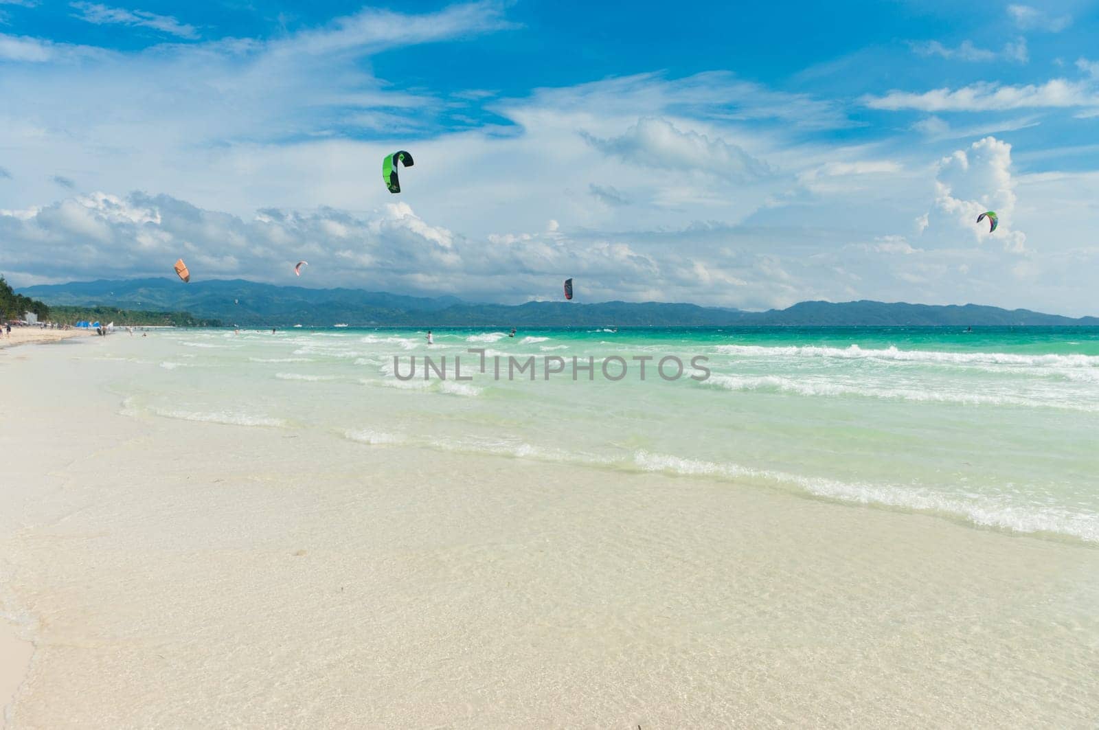 kite surfers in action on Boracay, Philippines