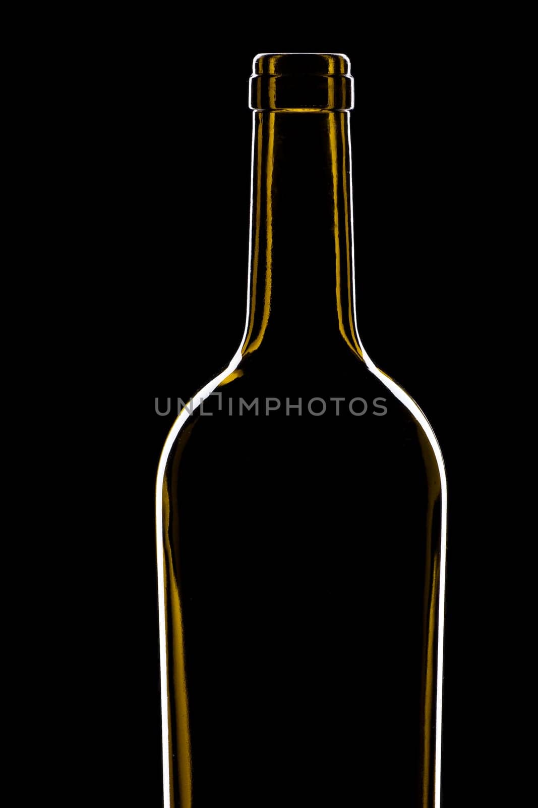 green wine bottle shiny against black background