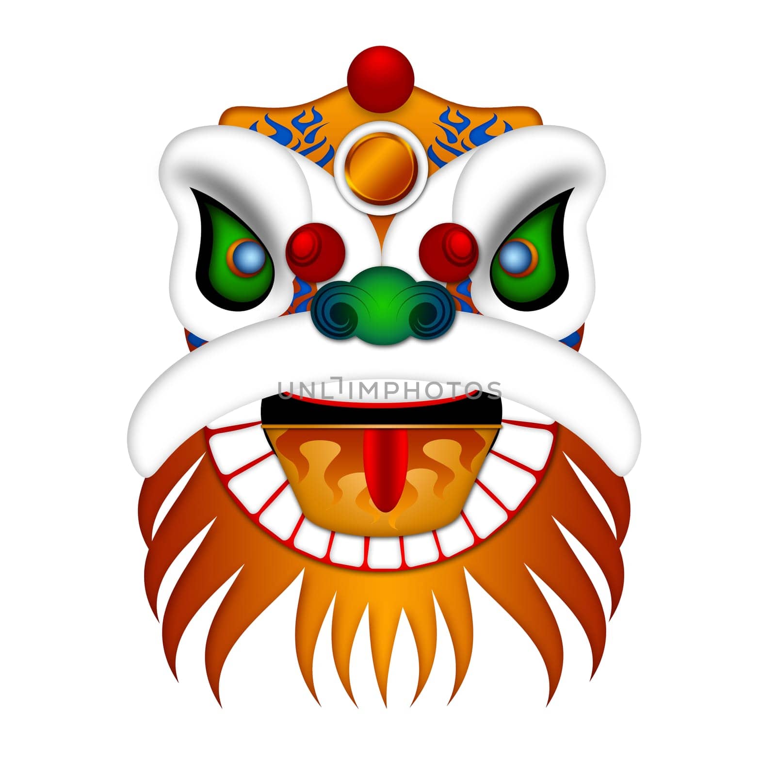 Chinese Lion Dance Colorful Ornate Head Illustration Isolated on White Background