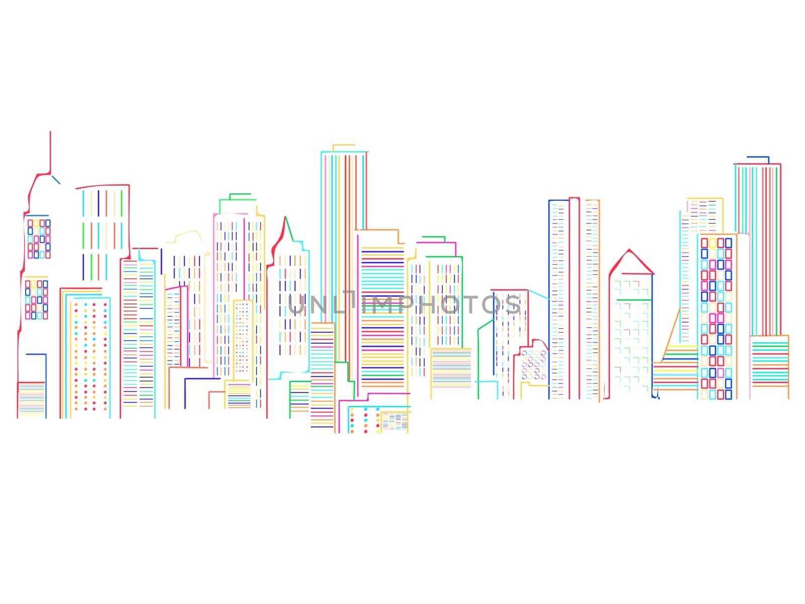 Cityscape background with colored skyscrapers abstract art illustration