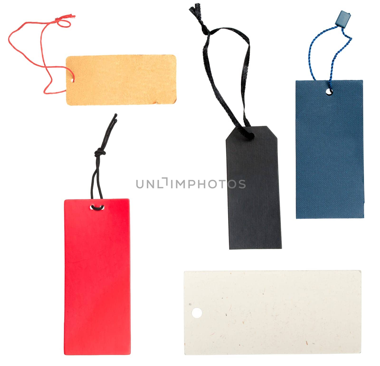 Collection of Blank Paper Tags Isolated on White