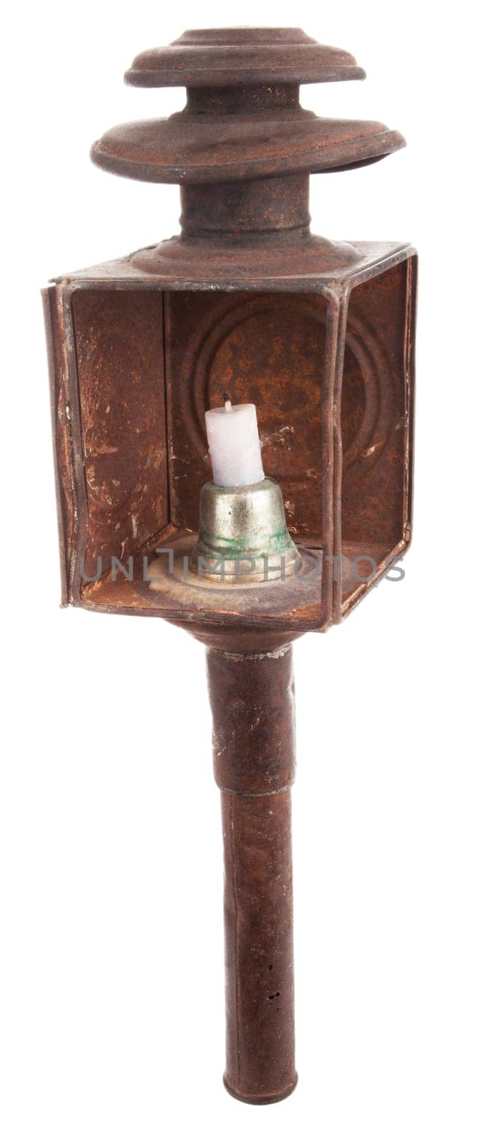 old rusty candle lamp with white background