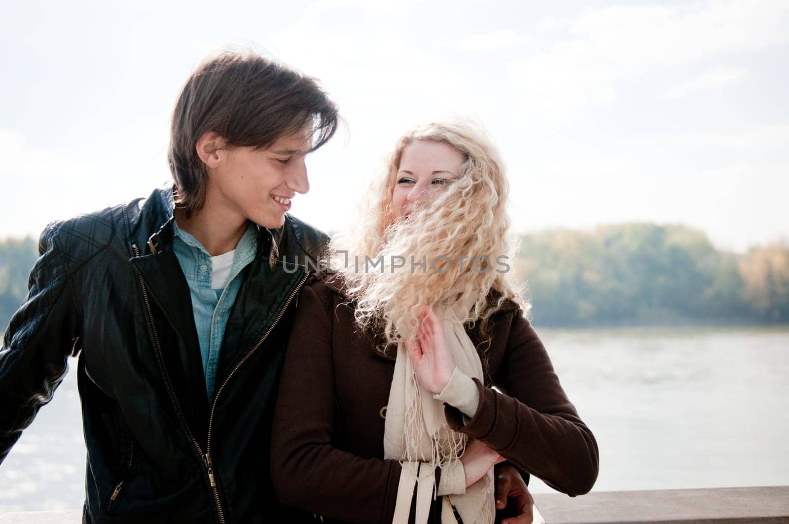 Young couple dating outdoors