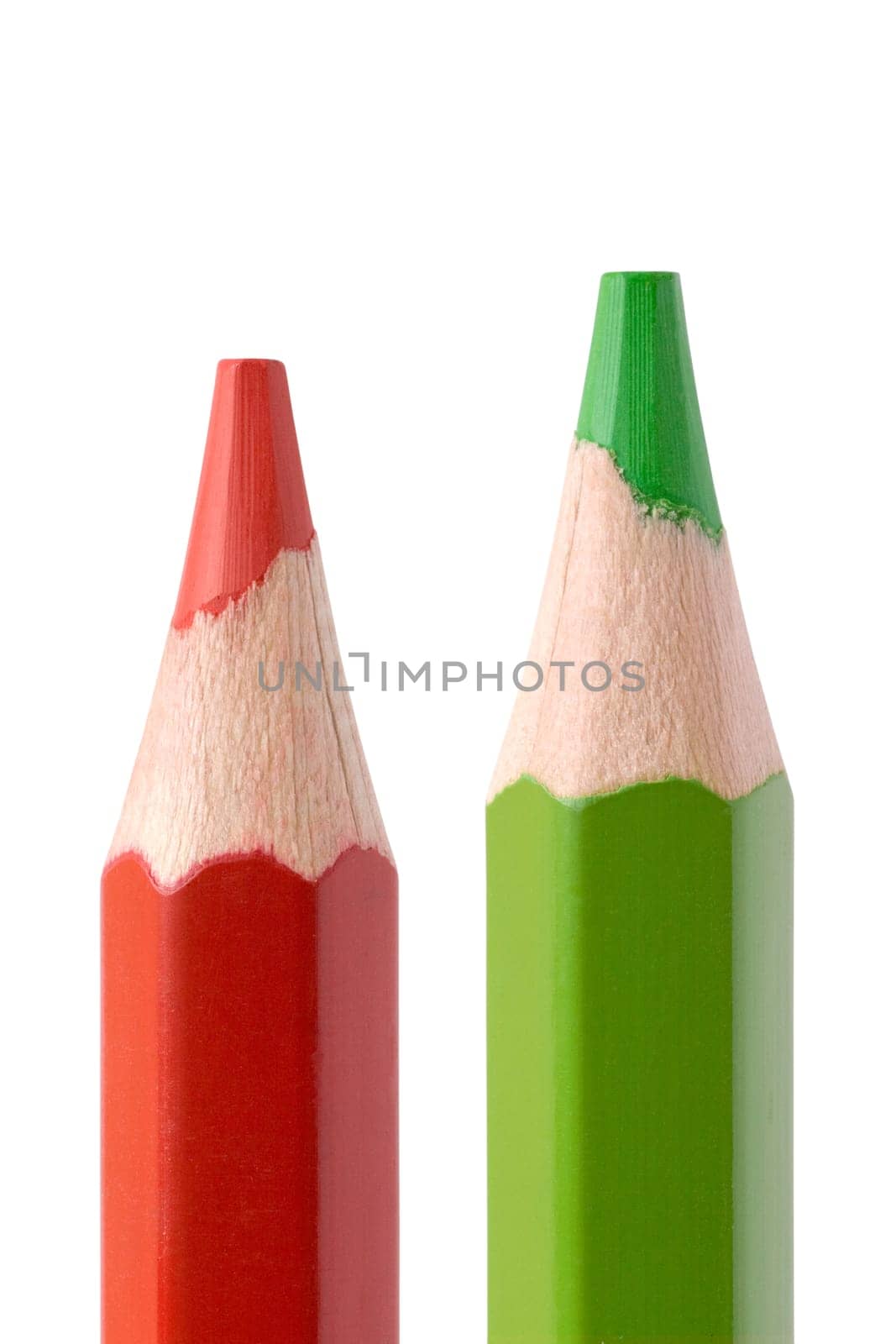 red and green pencil isolated over a white background