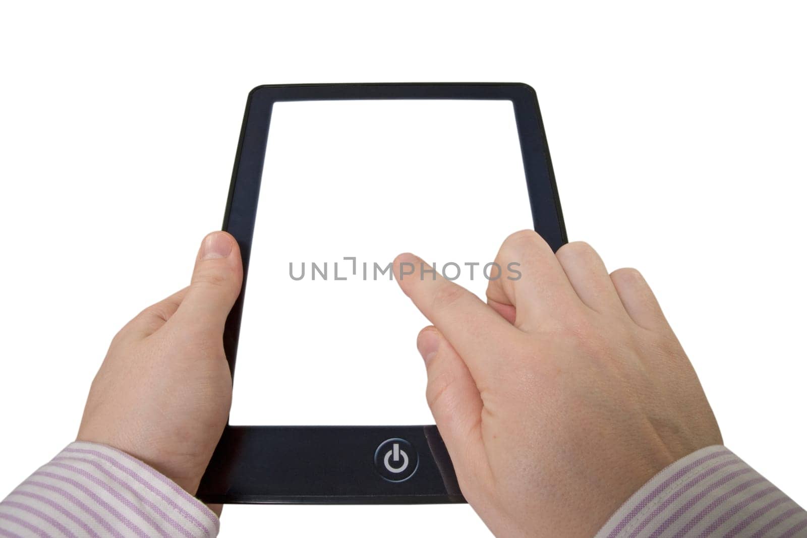 businessman holding touchpad computer with blank screen