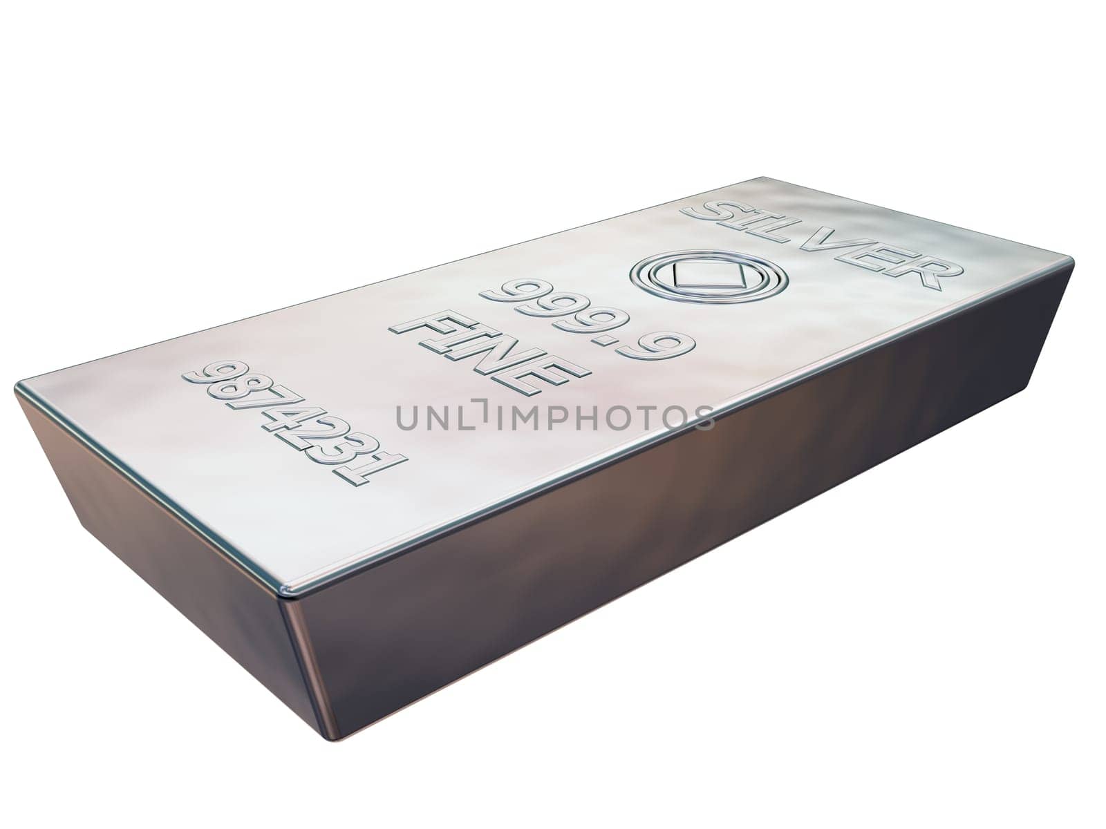 Isolated illustration of a pure silver ingot