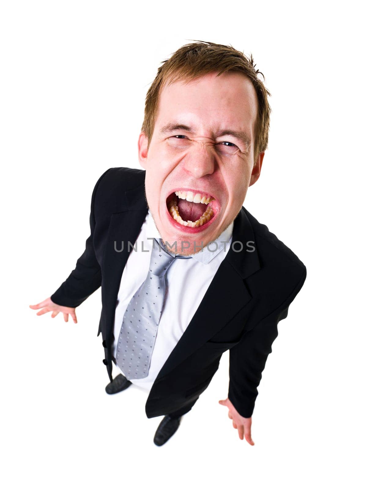 High angle view of a screaming man