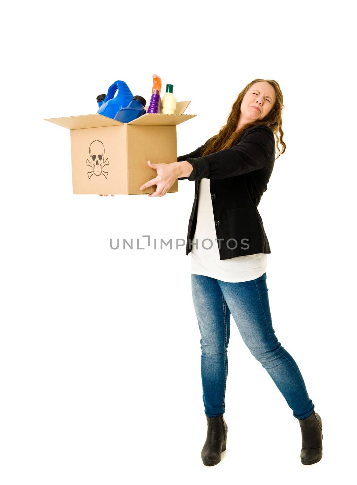 Woman with Unhealthy Recycling isolated on white background