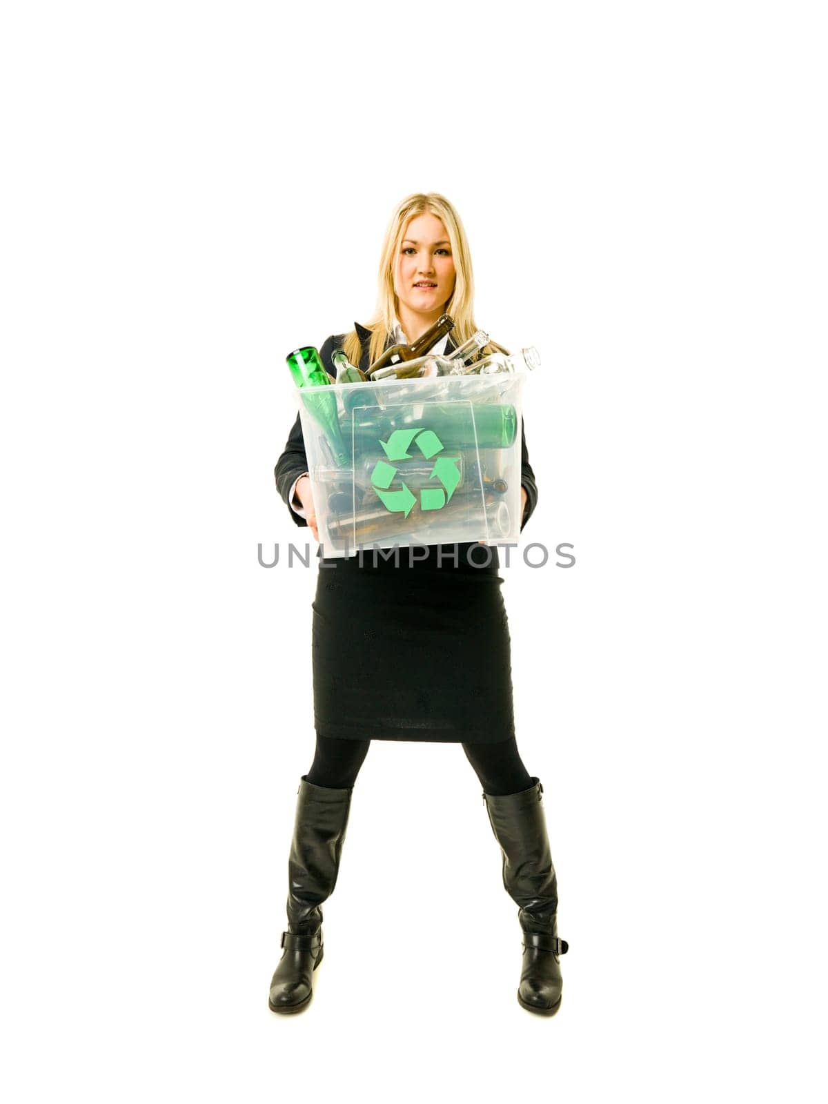 Recycling woman isolated on white background