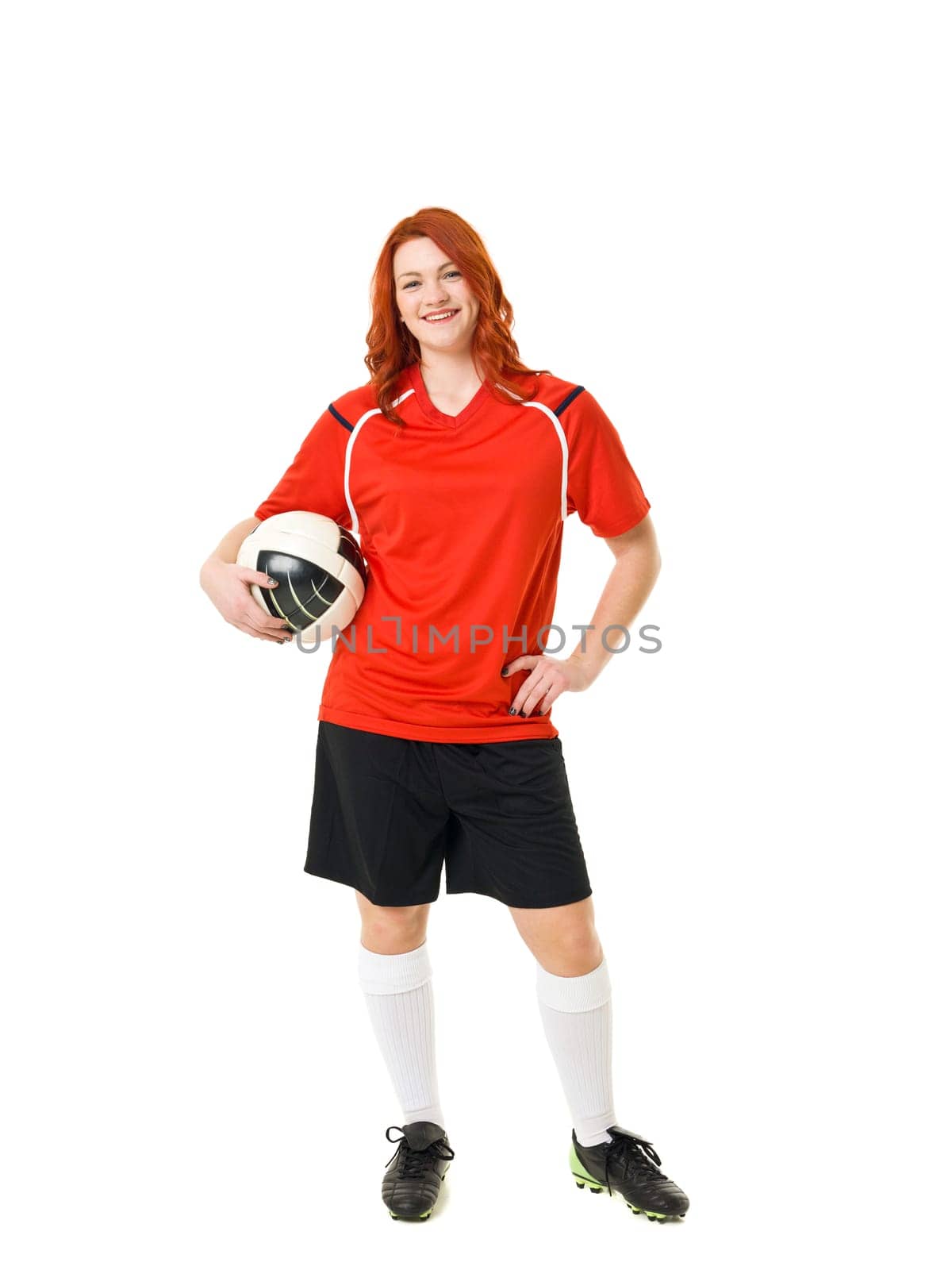 Soccer woman isolated on white background