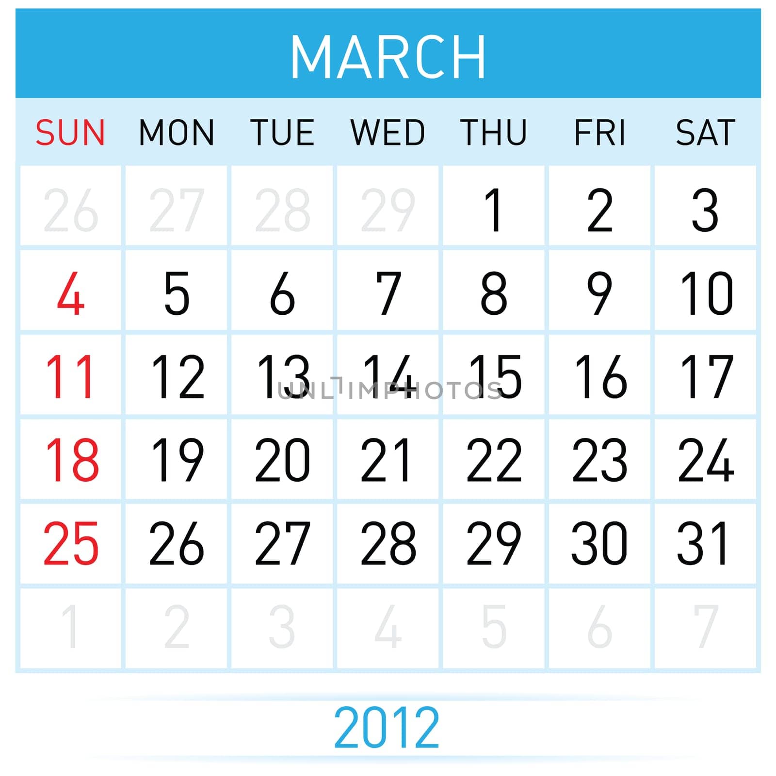 March calendar. Illustration on white background for design