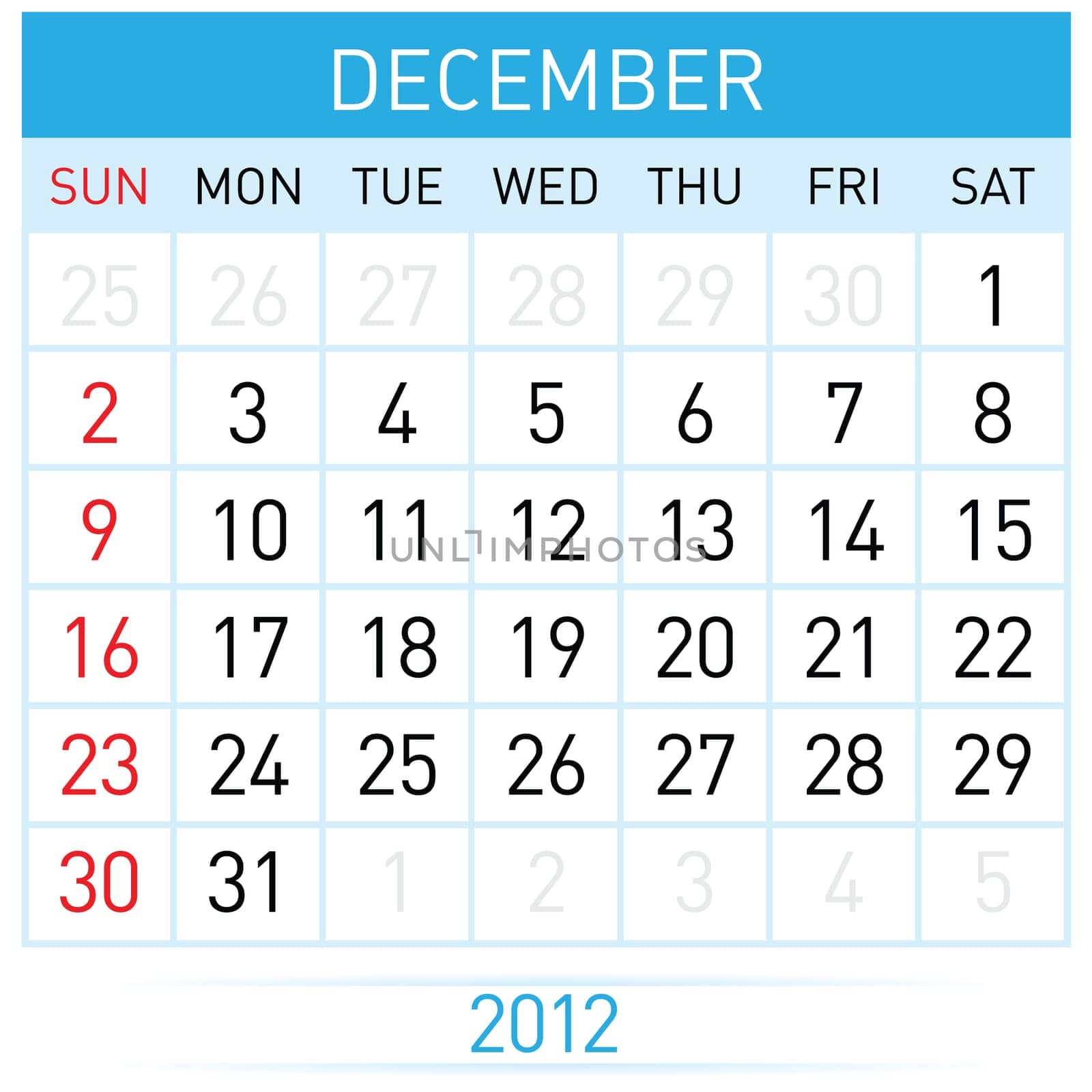 December Calendar. Illustration on white background for design