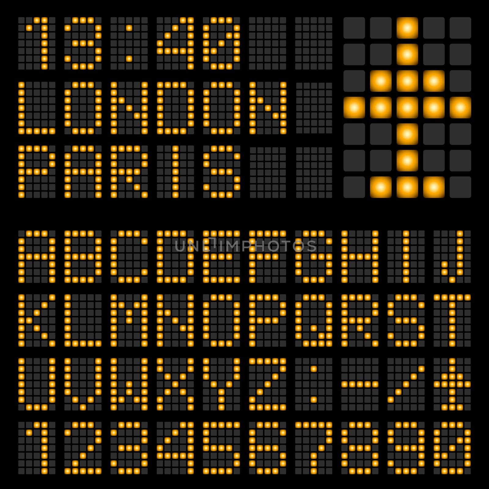 Set of letters on a mechanical timetable. Illustration of the designer