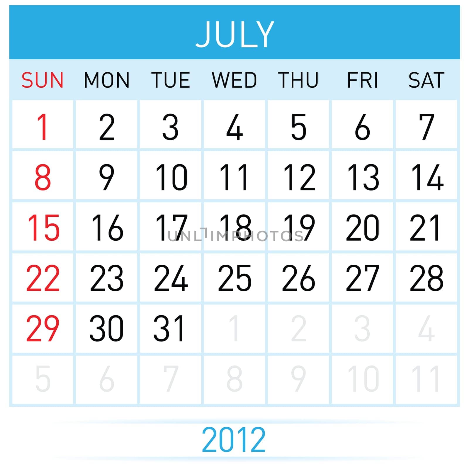 July Calendar. Illustration on white background for design