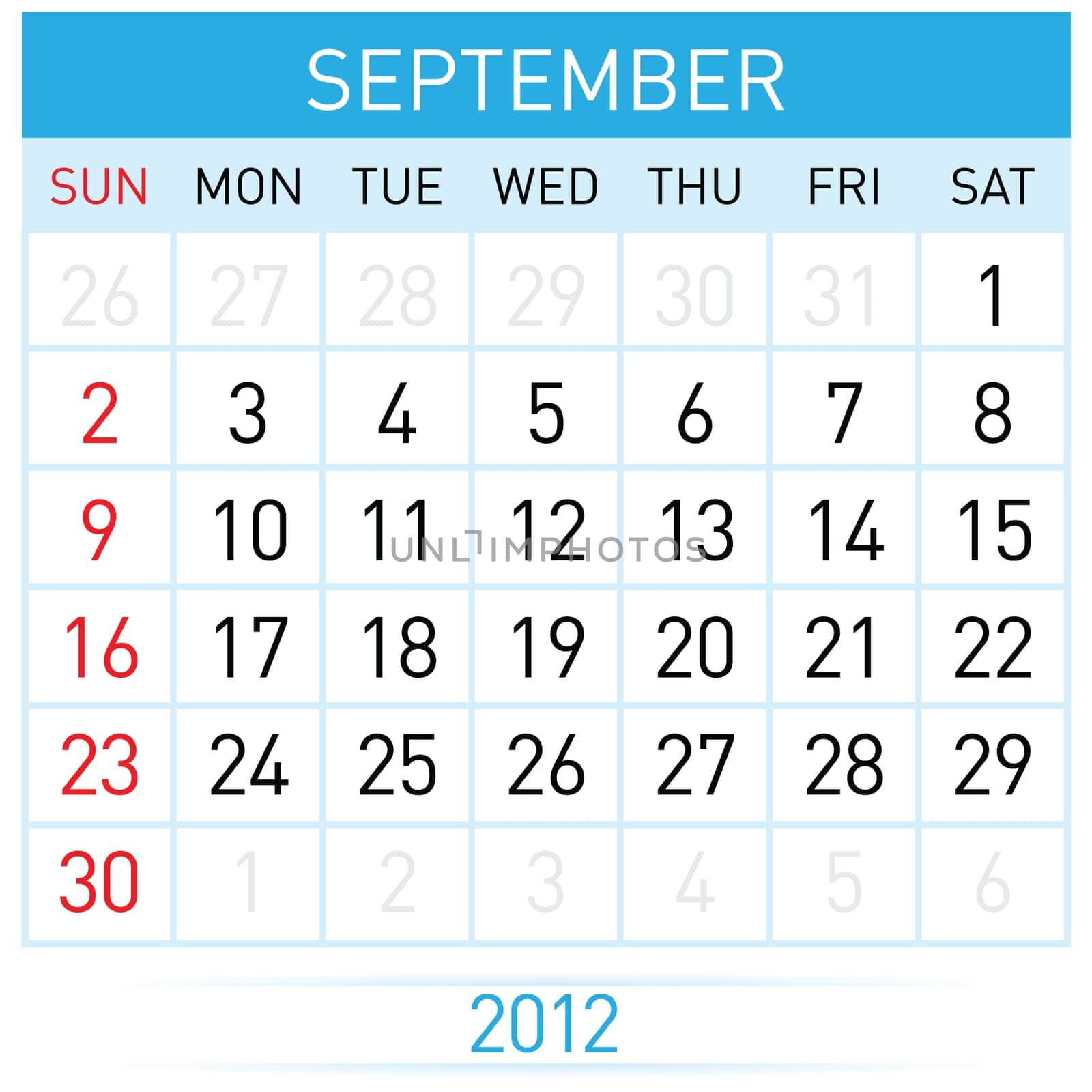 September calendar. Illustration on white background for design