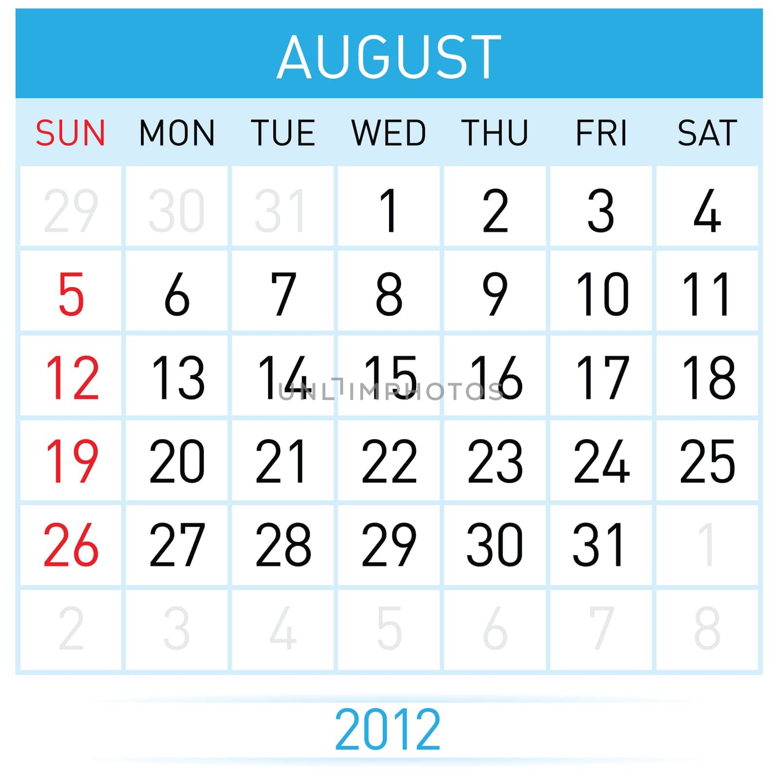 August Calendar. Illustration on white background for design