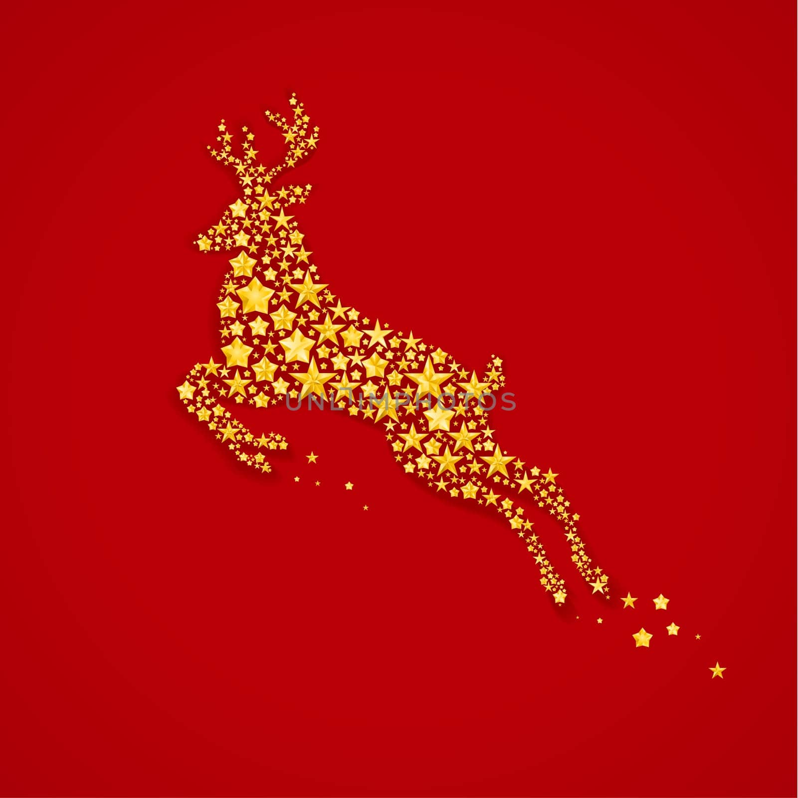 Abstract white stars deer on a red background.