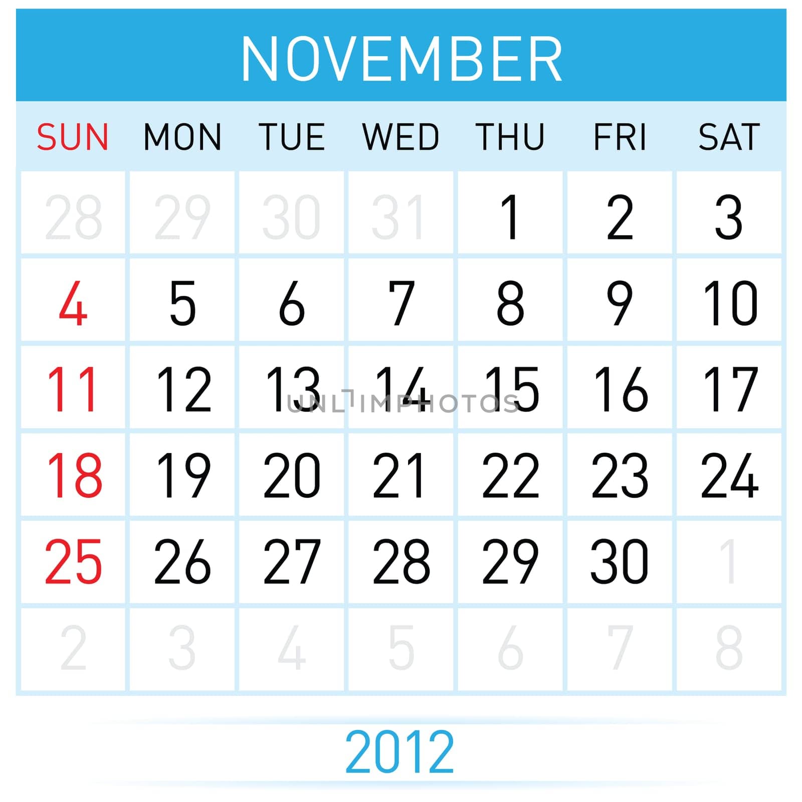 November Calendar. Illustration on white background for design