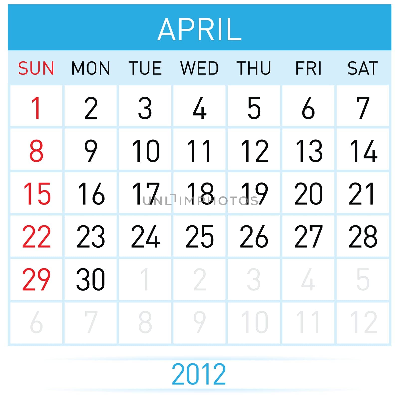 April Calendar. Illustration on white background for design