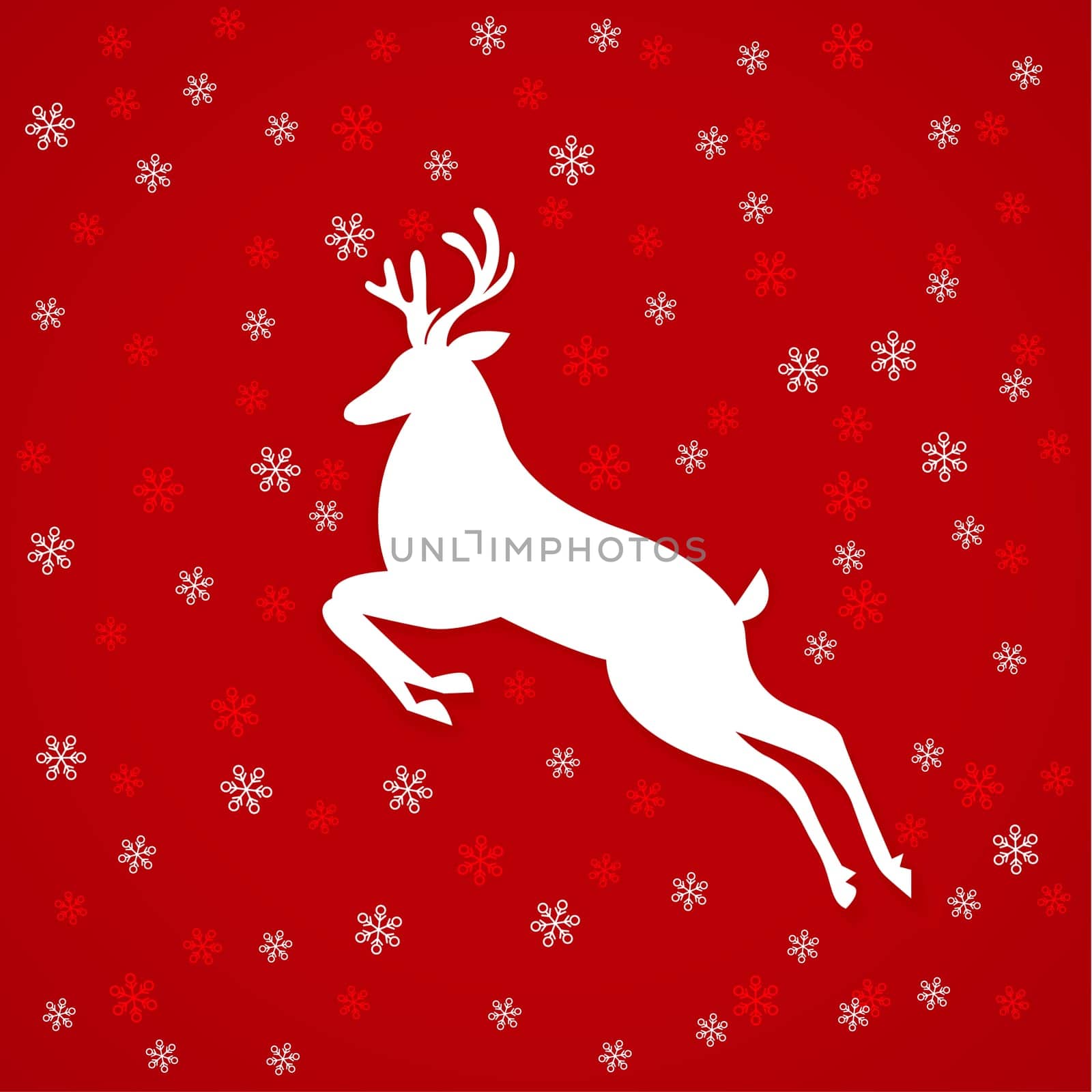 Abstract white deer on a red background with snowflakes illustration designer