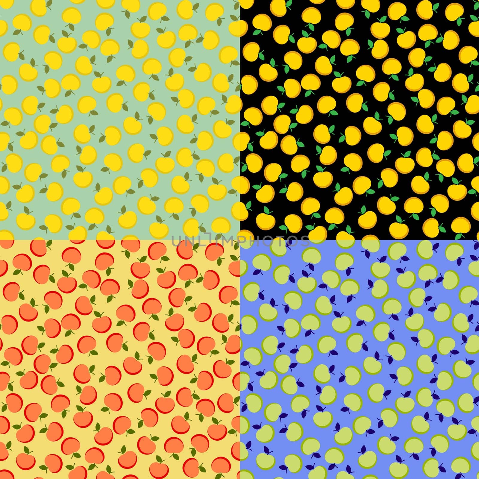 Vector pattern of apples and green leaves. Illustration for design