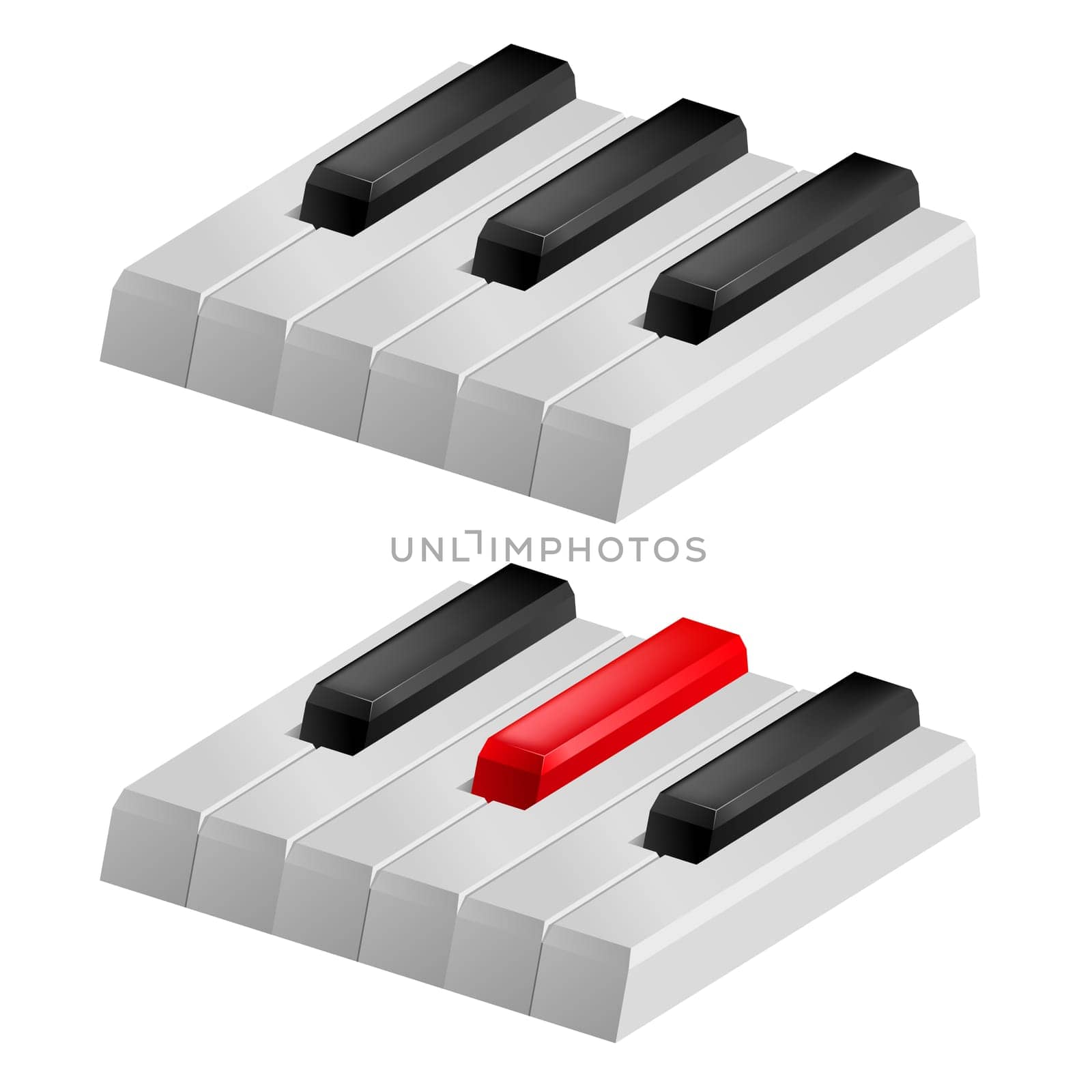 Close up illustration of black and white piano keys