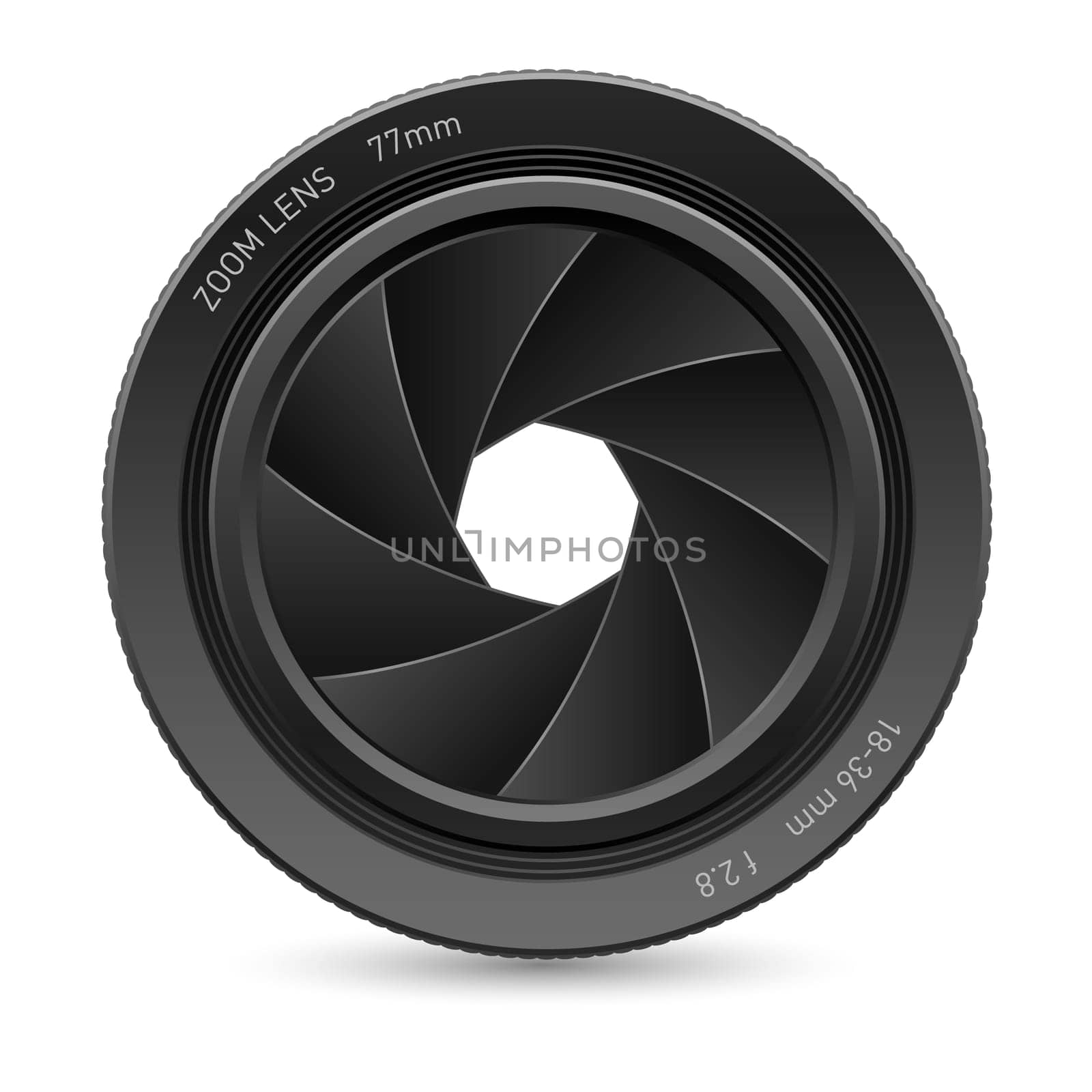 Illustration of camera lens, on white background for design