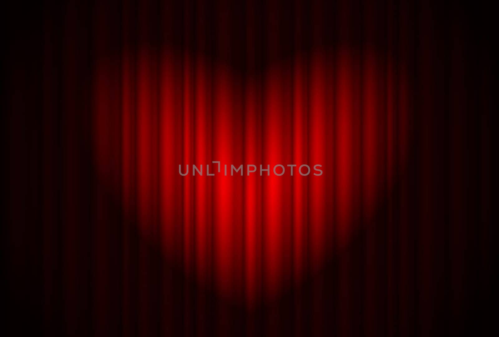 Stage with red curtain and spotlight great, heart-shaped. Illustration of the designer