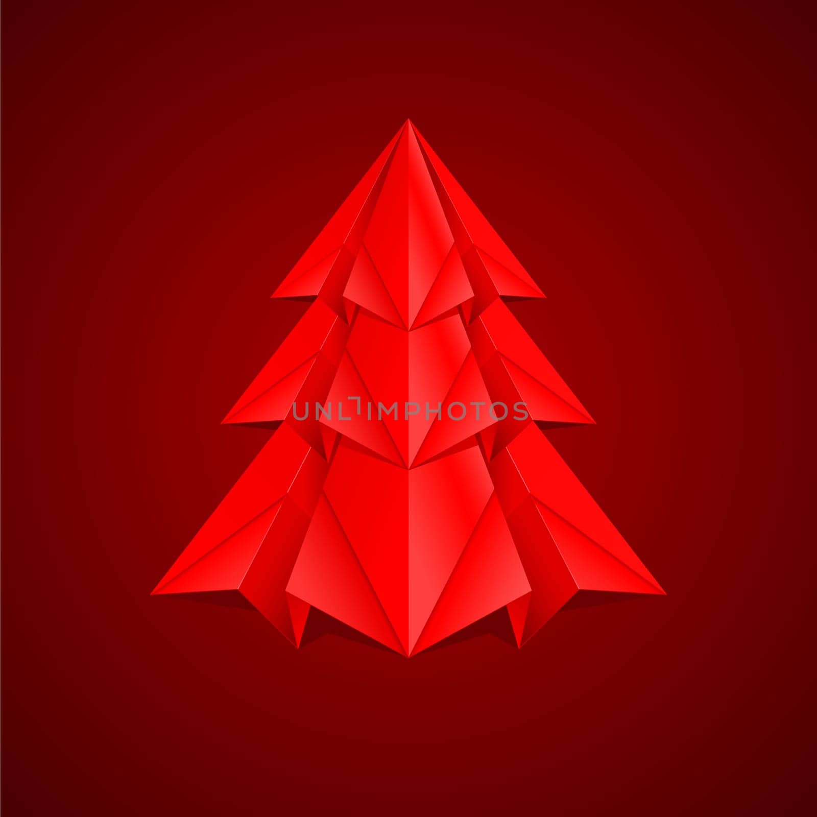 Paper Christmas Tree. Illustration on red background