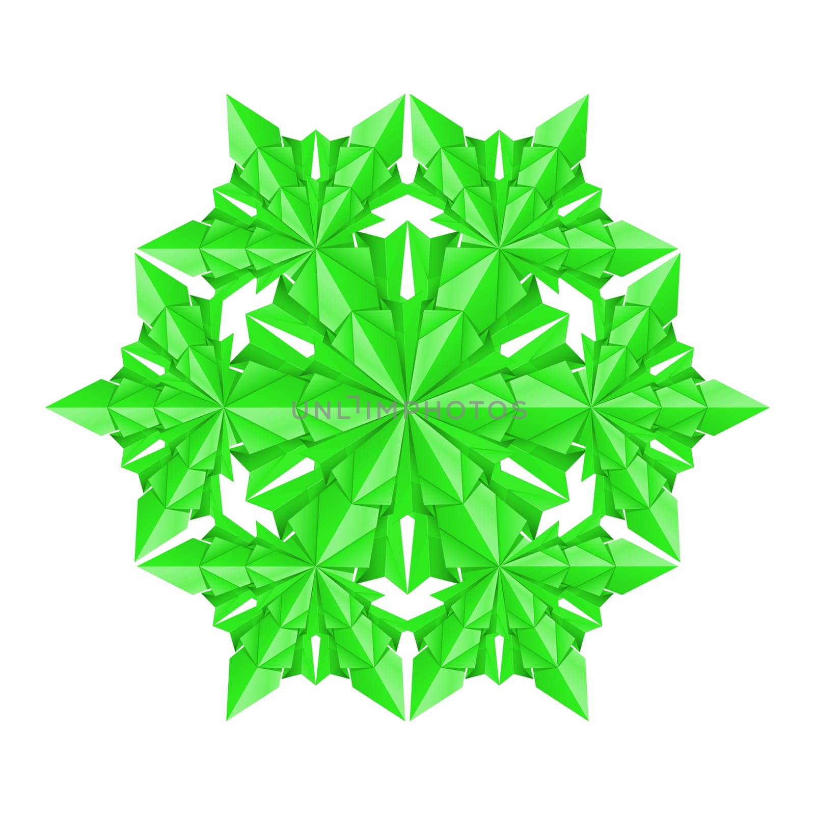 Green paper snowflake on a white background